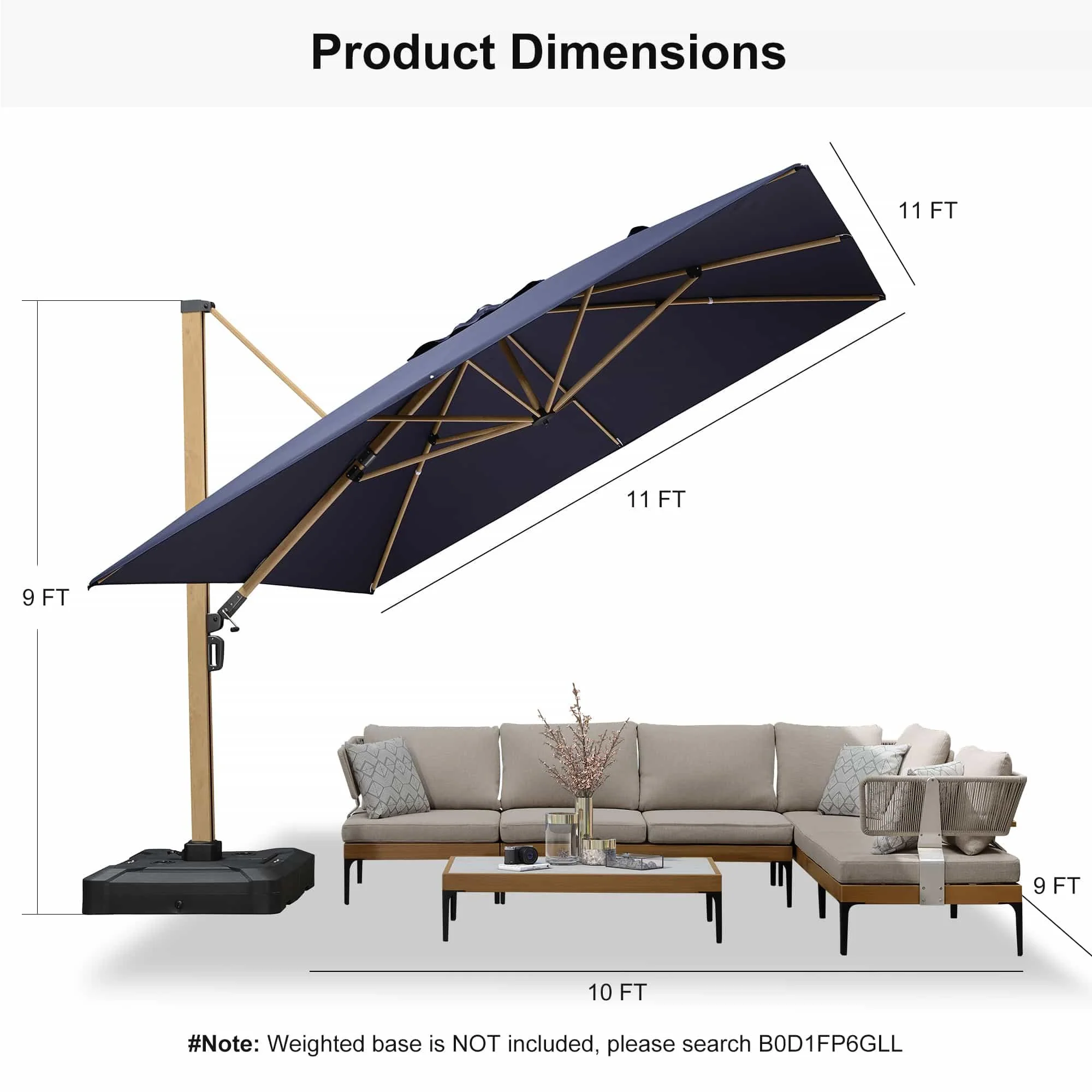 PURPLE LEAF Wood Grain Cantilever Patio Umbrella Aluminum Outdoor Umbrellas - Image 85