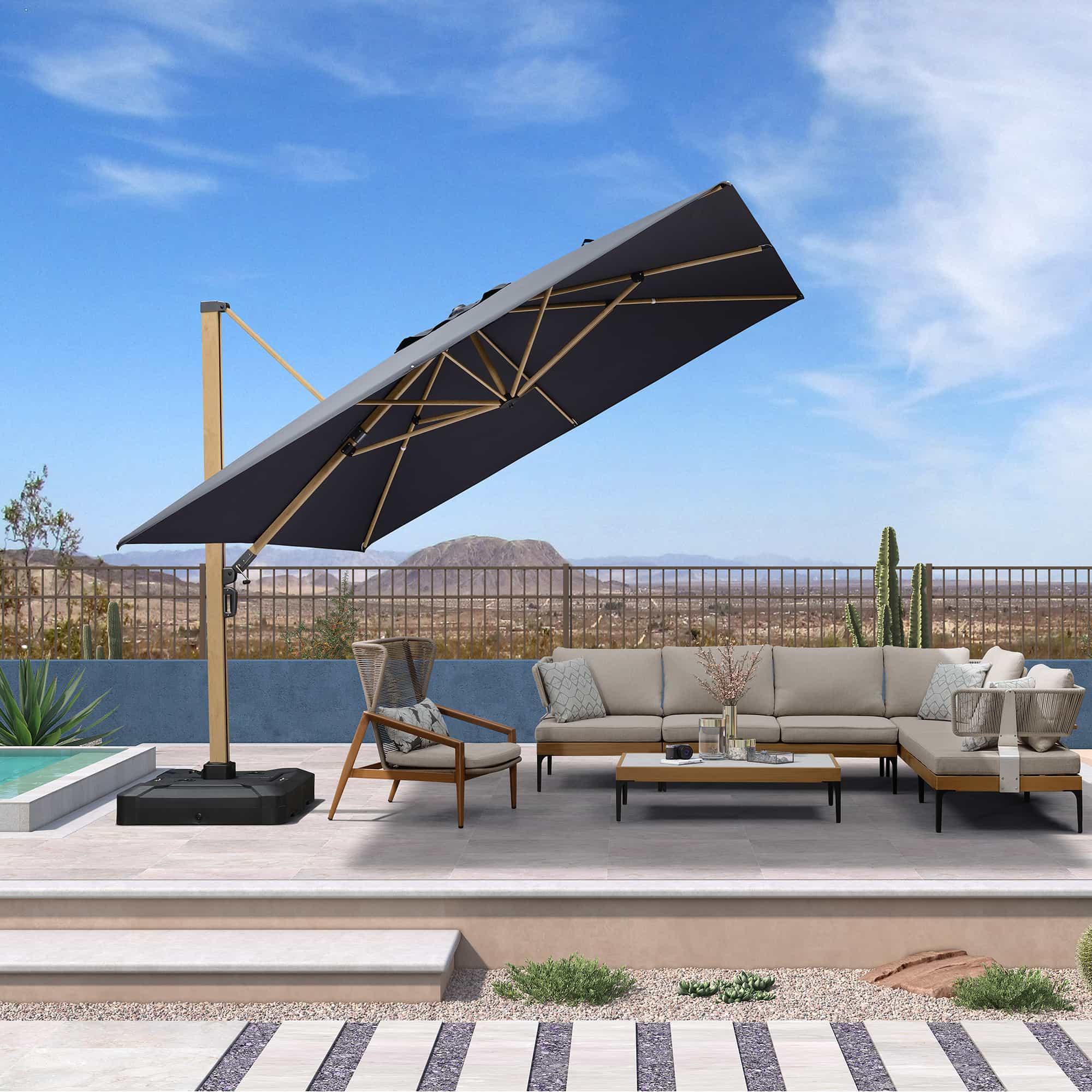 PURPLE LEAF Wood Grain Cantilever Patio Umbrella Aluminum Outdoor Umbrellas - Image 90