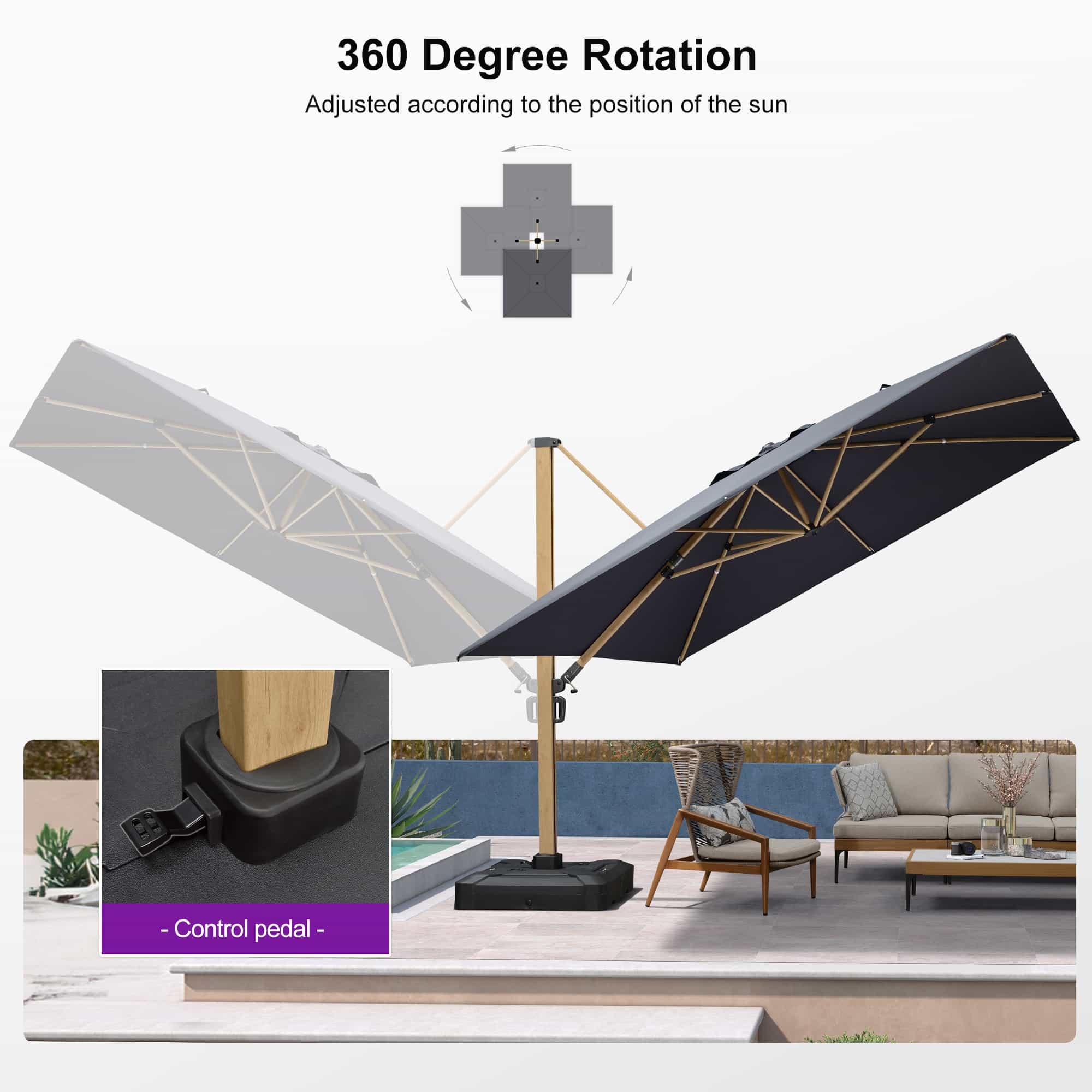 PURPLE LEAF Wood Grain Cantilever Patio Umbrella Aluminum Outdoor Umbrellas - Image 91