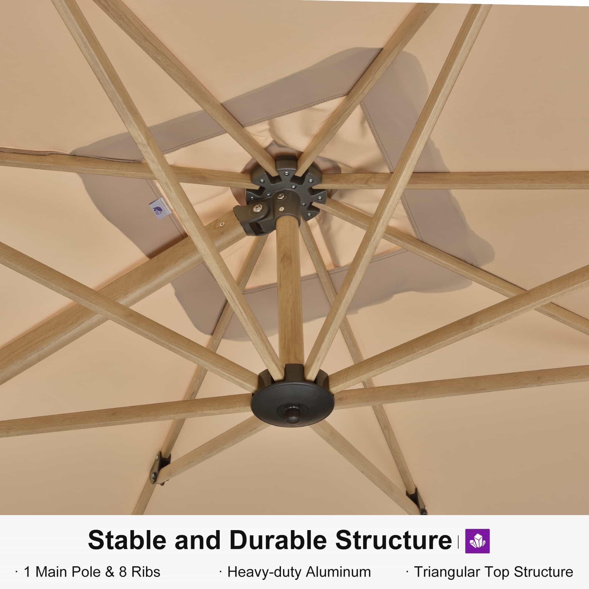 PURPLE LEAF Wood Grain Cantilever Patio Umbrella Aluminum Outdoor Umbrellas - Image 12