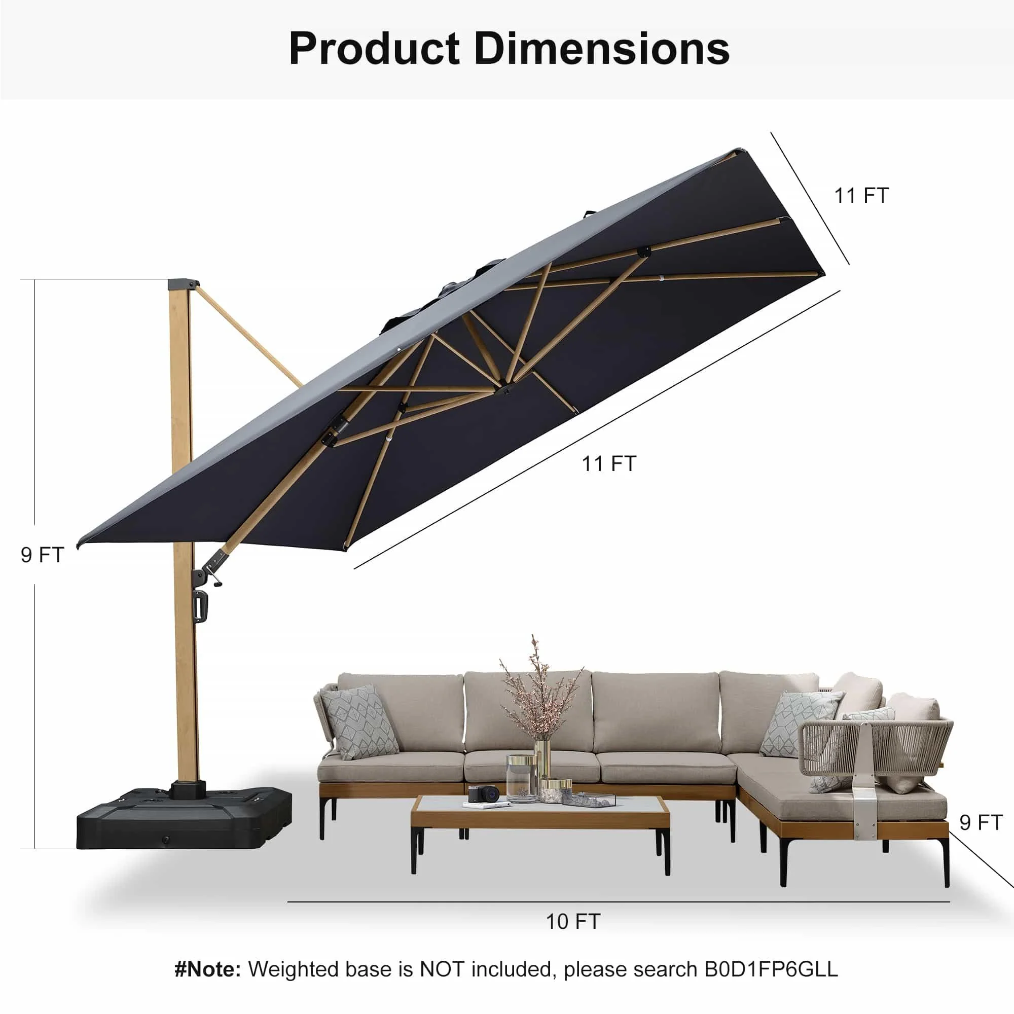 PURPLE LEAF Wood Grain Cantilever Patio Umbrella Aluminum Outdoor Umbrellas - Image 96