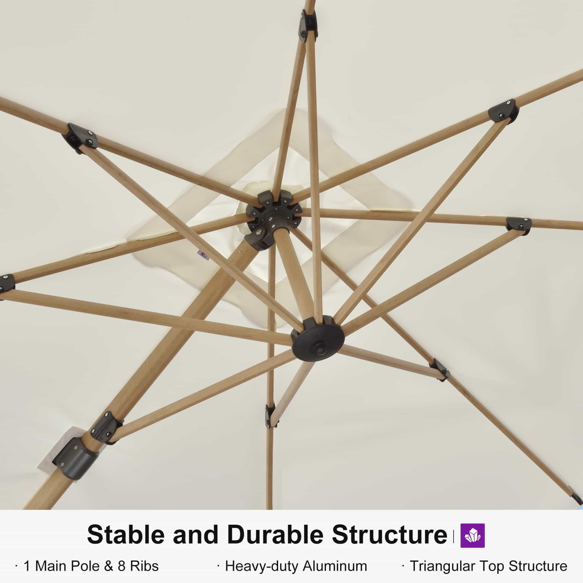 PURPLE LEAF Wood Grain Cantilever Patio Umbrella Aluminum Outdoor Umbrellas - Image 99