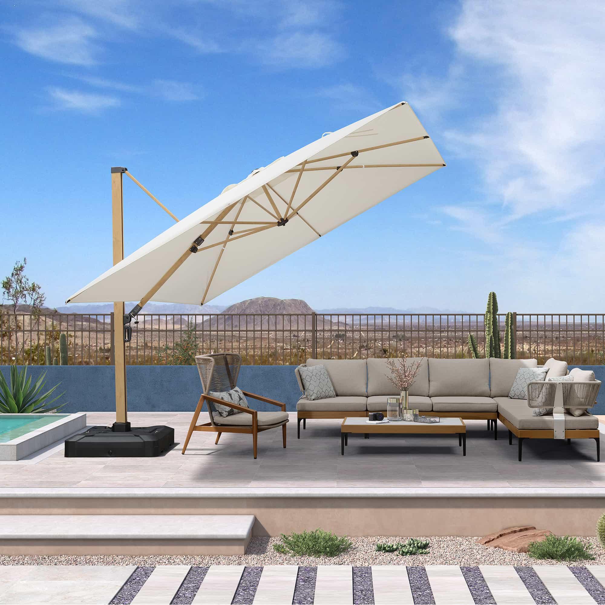 PURPLE LEAF Wood Grain Cantilever Patio Umbrella Aluminum Outdoor Umbrellas - Image 100