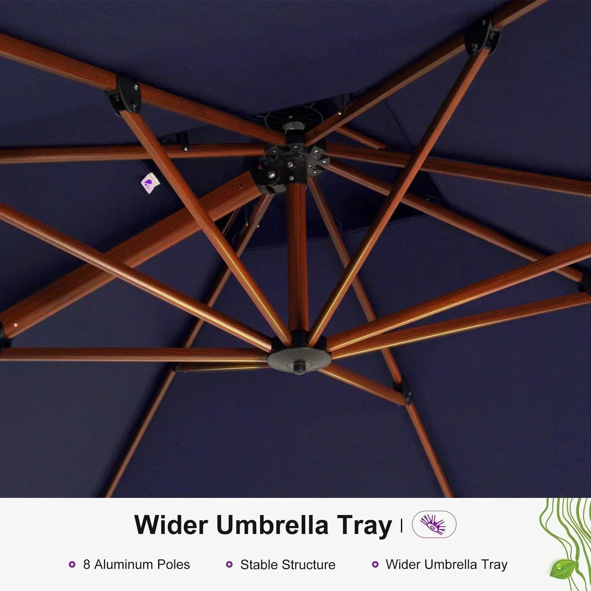 PURPLE LEAF 9 x 12 / 10 x 13 ft Rectangular Patio Umbrella Aluminum Cantilever Umbrella in Wood Color - Image 104