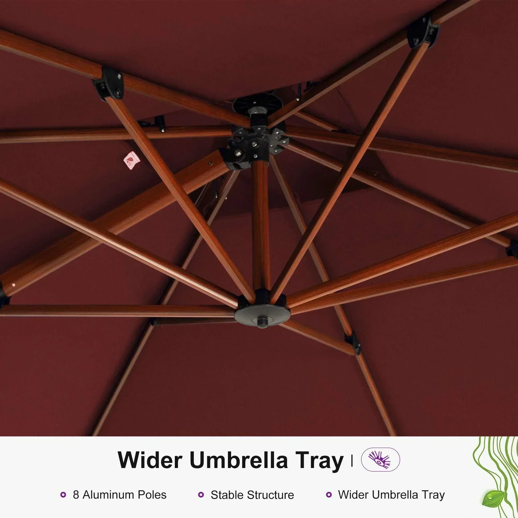 PURPLE LEAF 9 x 12 / 10 x 13 ft Rectangular Patio Umbrella Aluminum Cantilever Umbrella in Wood Color - Image 106