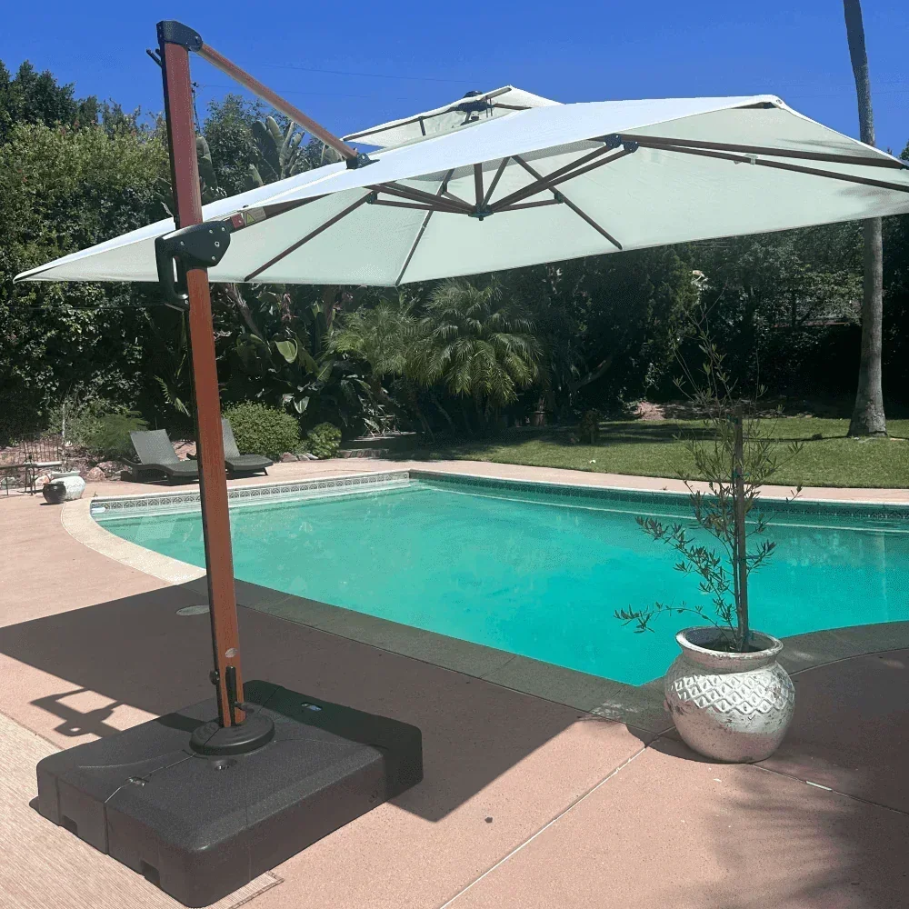PURPLE LEAF 9 x 12 / 10 x 13 ft Rectangular Patio Umbrella Aluminum Cantilever Umbrella in Wood Color - Image 109