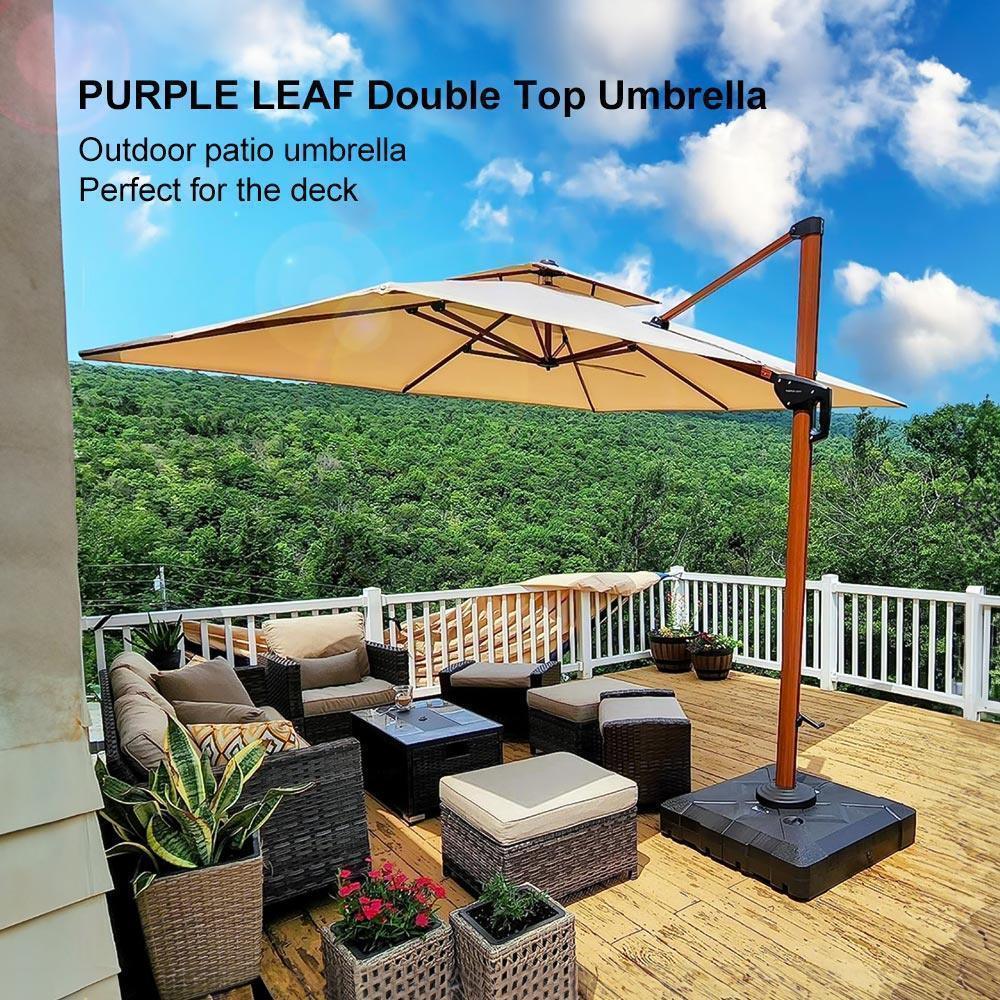 PURPLE LEAF 9 x 12 / 10 x 13 ft Rectangular Patio Umbrella Aluminum Cantilever Umbrella in Wood Color - Image 111
