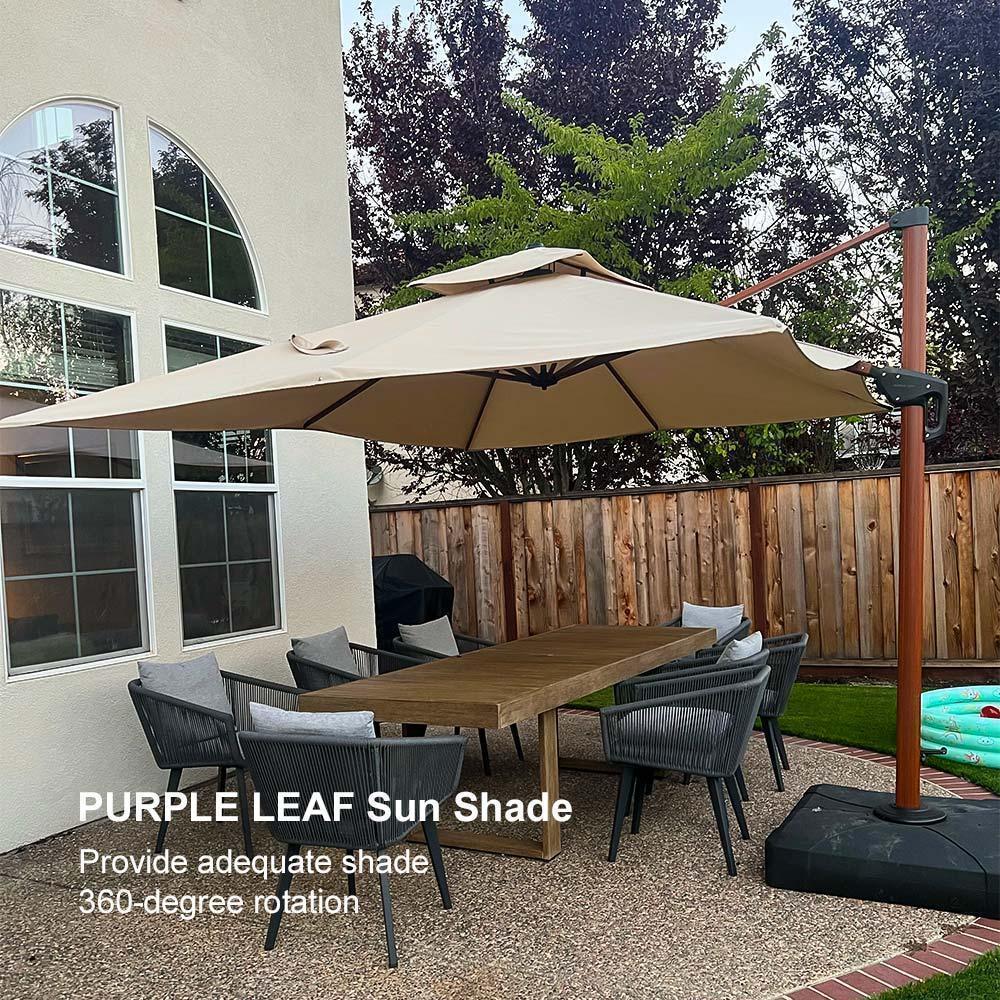 PURPLE LEAF 9 x 12 / 10 x 13 ft Rectangular Patio Umbrella Aluminum Cantilever Umbrella in Wood Color - Image 112