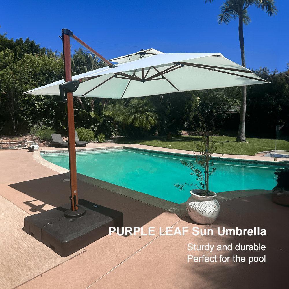 PURPLE LEAF 9 x 12 / 10 x 13 ft Rectangular Patio Umbrella Aluminum Cantilever Umbrella in Wood Color - Image 114