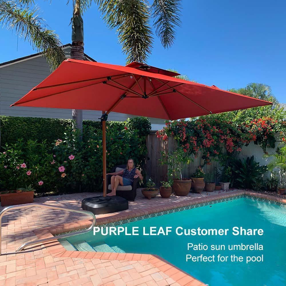 PURPLE LEAF 9 x 12 / 10 x 13 ft Rectangular Patio Umbrella Aluminum Cantilever Umbrella in Wood Color - Image 115