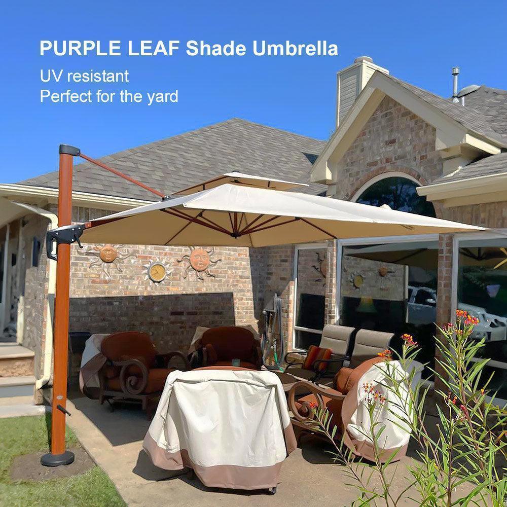 PURPLE LEAF 9 x 12 / 10 x 13 ft Rectangular Patio Umbrella Aluminum Cantilever Umbrella in Wood Color - Image 116