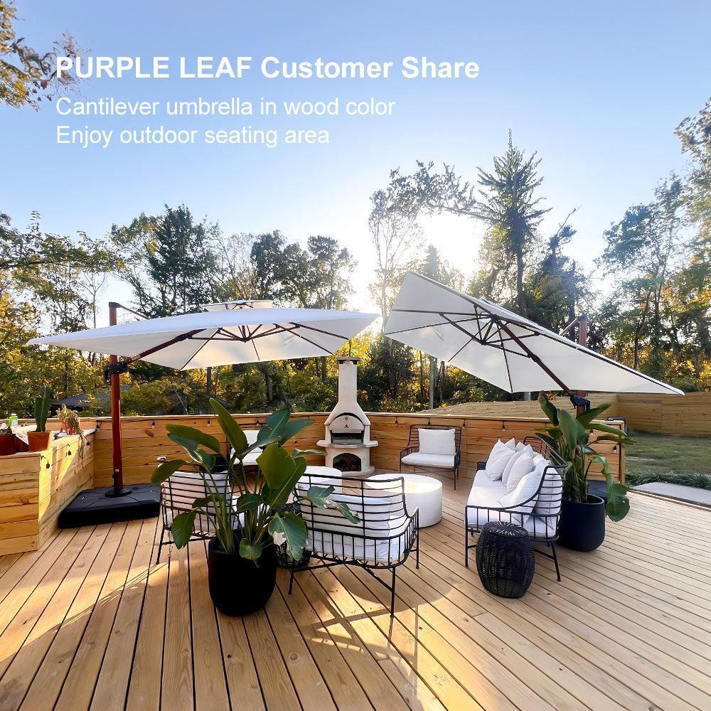 PURPLE LEAF 9 x 12 / 10 x 13 ft Rectangular Patio Umbrella Aluminum Cantilever Umbrella in Wood Color - Image 119