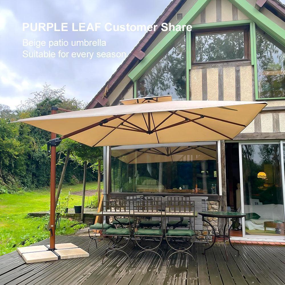 PURPLE LEAF 9 x 12 / 10 x 13 ft Rectangular Patio Umbrella Aluminum Cantilever Umbrella in Wood Color - Image 120