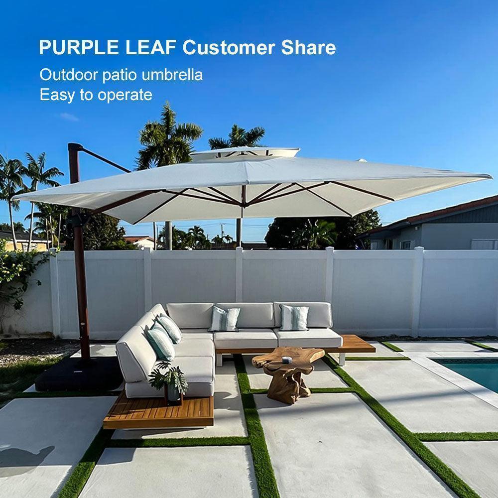 PURPLE LEAF 9 x 12 / 10 x 13 ft Rectangular Patio Umbrella Aluminum Cantilever Umbrella in Wood Color - Image 121