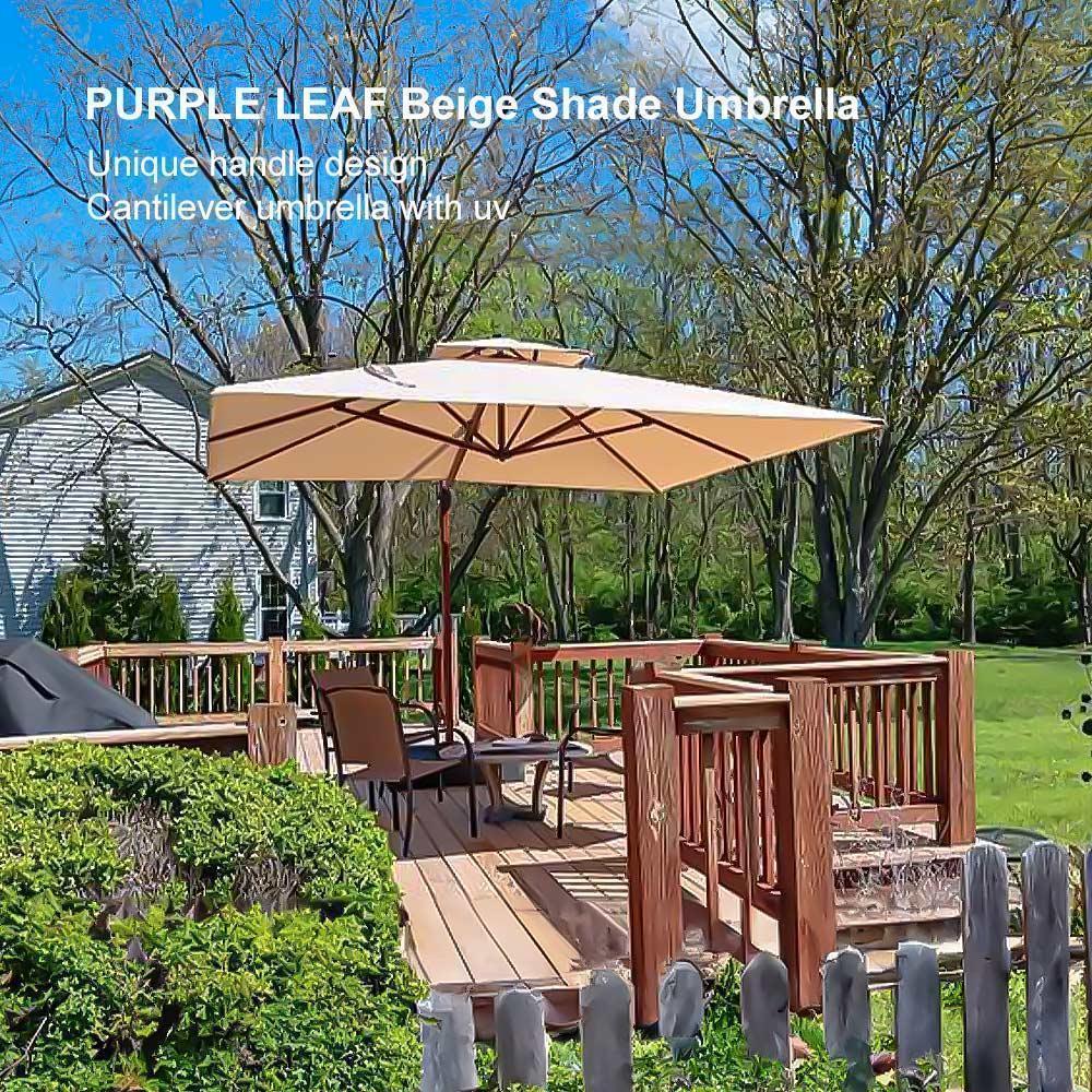 PURPLE LEAF 9 x 12 / 10 x 13 ft Rectangular Patio Umbrella Aluminum Cantilever Umbrella in Wood Color - Image 122