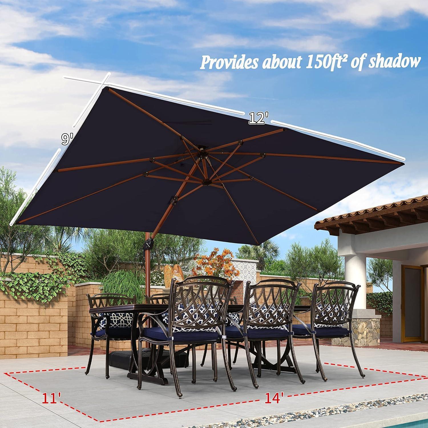 PURPLE LEAF 9 x 12 / 10 x 13 ft Rectangular Patio Umbrella Aluminum Cantilever Umbrella in Wood Color - Image 24