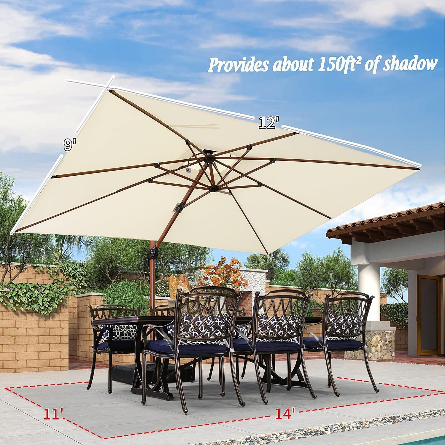 PURPLE LEAF 9 x 12 / 10 x 13 ft Rectangular Patio Umbrella Aluminum Cantilever Umbrella in Wood Color - Image 27