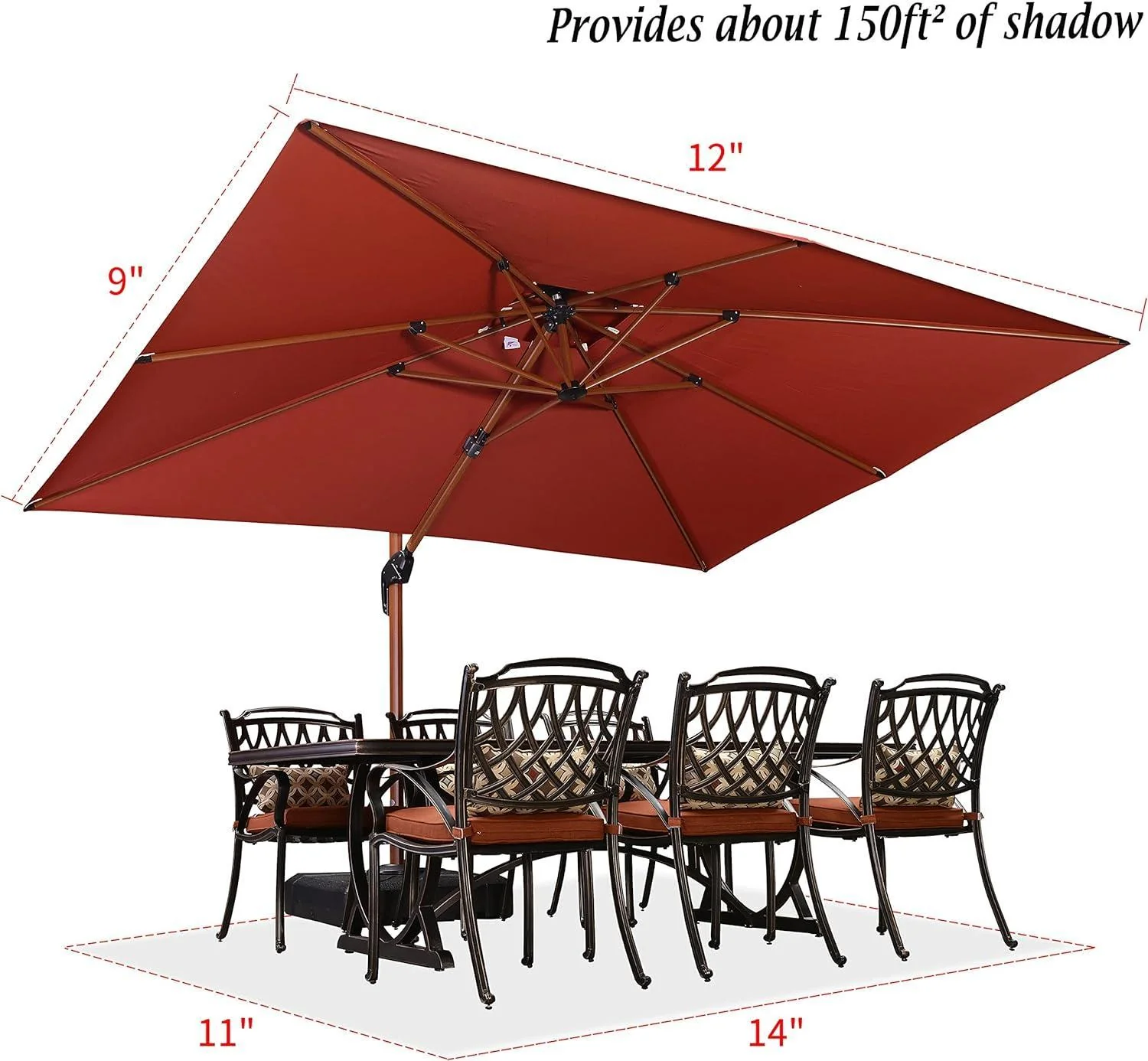 PURPLE LEAF 9 x 12 / 10 x 13 ft Rectangular Patio Umbrella Aluminum Cantilever Umbrella in Wood Color - Image 29