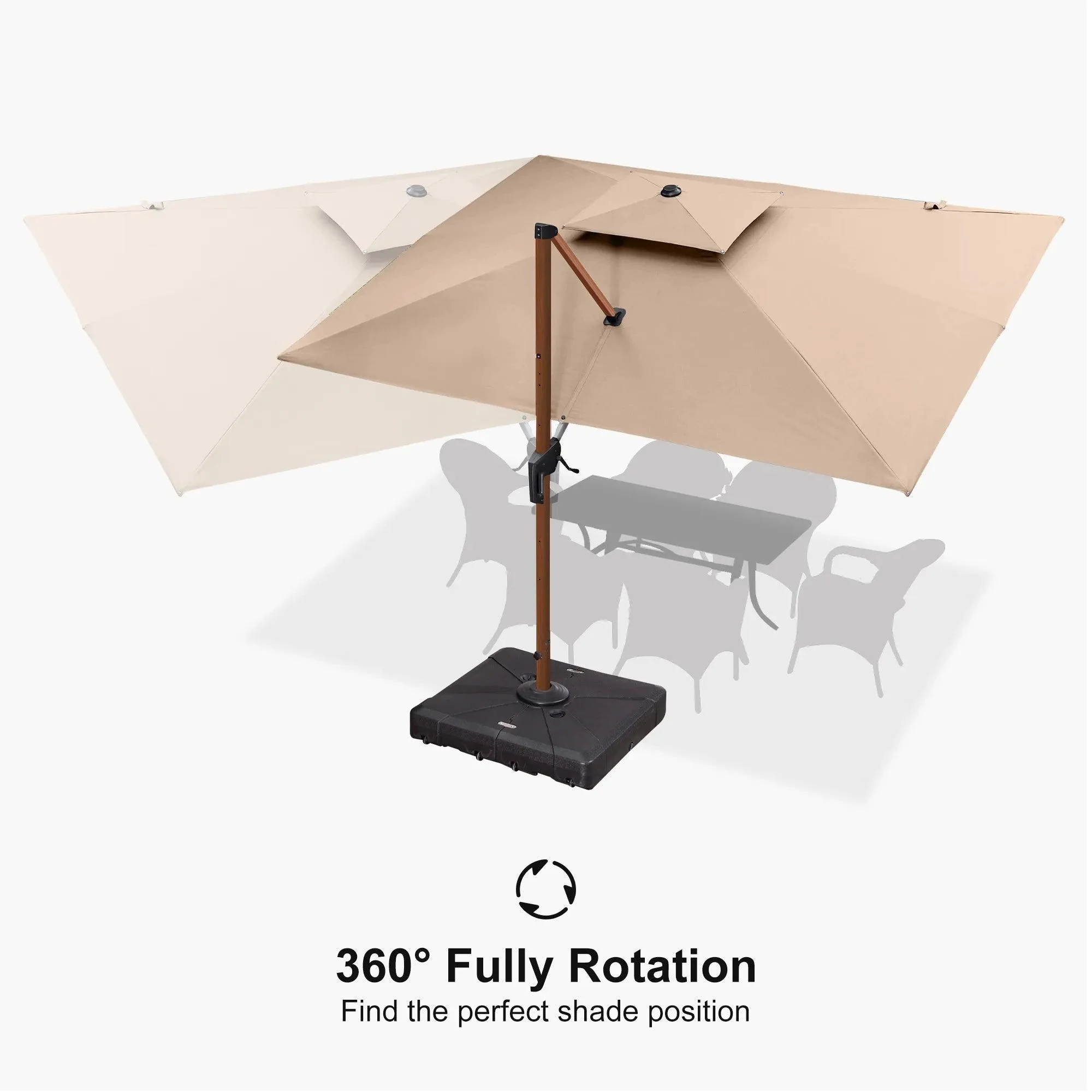 PURPLE LEAF 9 x 12 / 10 x 13 ft Rectangular Patio Umbrella Aluminum Cantilever Umbrella in Wood Color - Image 32