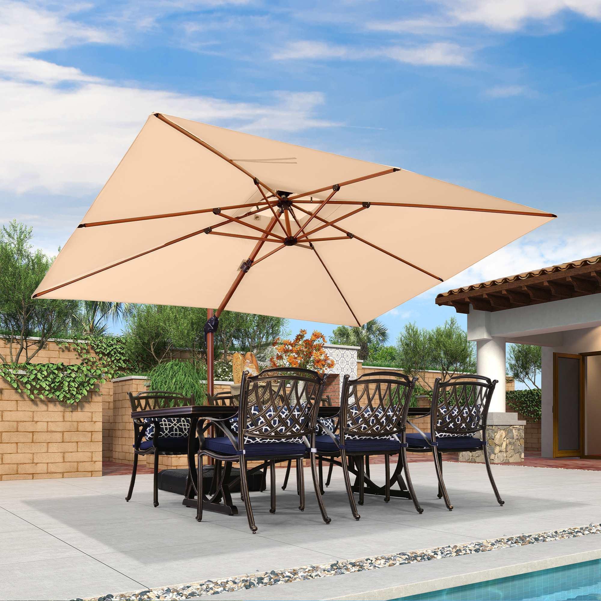 PURPLE LEAF 9 x 12 / 10 x 13 ft Rectangular Patio Umbrella Aluminum Cantilever Umbrella in Wood Color - Image 33
