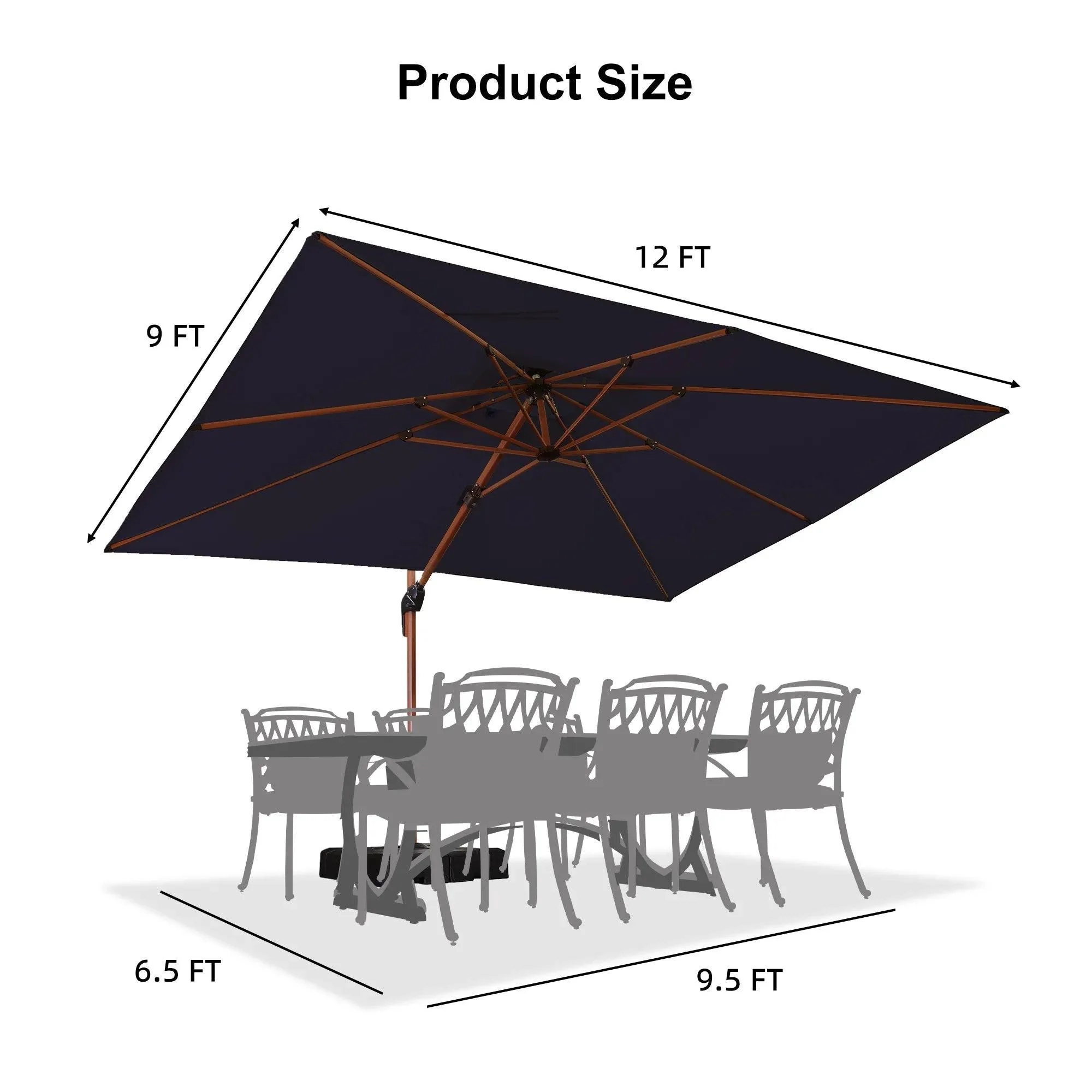 PURPLE LEAF 9 x 12 / 10 x 13 ft Rectangular Patio Umbrella Aluminum Cantilever Umbrella in Wood Color - Image 42