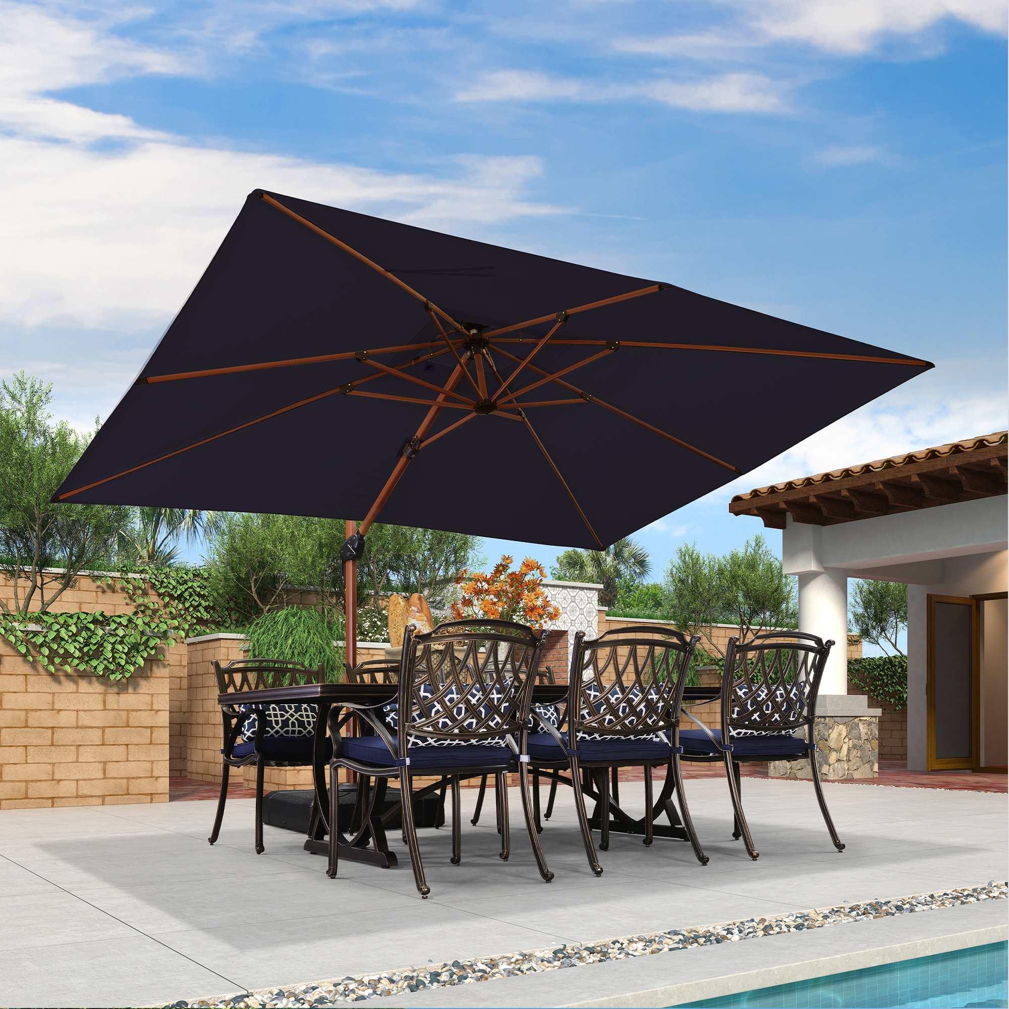 PURPLE LEAF 9 x 12 / 10 x 13 ft Rectangular Patio Umbrella Aluminum Cantilever Umbrella in Wood Color - Image 45