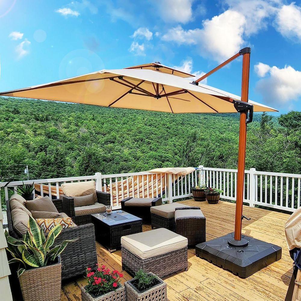 PURPLE LEAF 9 x 12 / 10 x 13 ft Rectangular Patio Umbrella Aluminum Cantilever Umbrella in Wood Color - Image 7