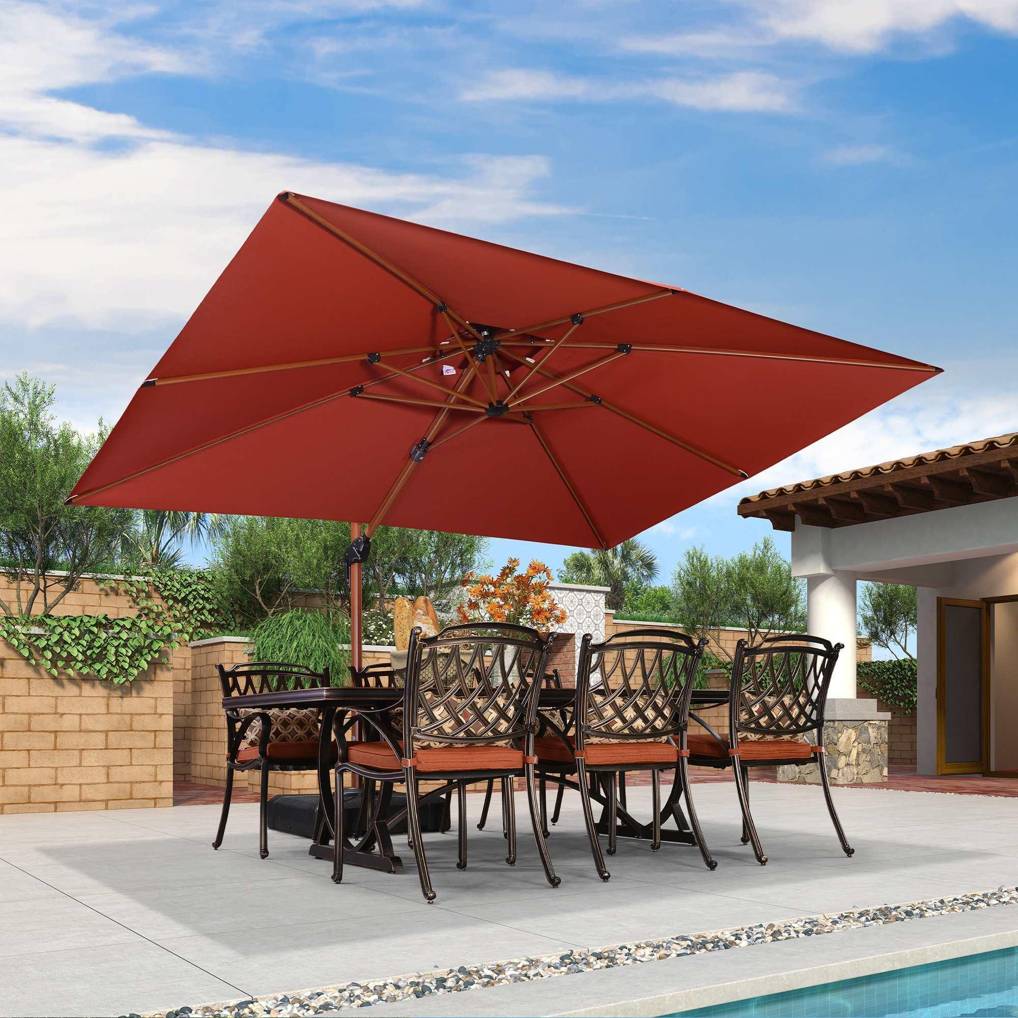PURPLE LEAF 9 x 12 / 10 x 13 ft Rectangular Patio Umbrella Aluminum Cantilever Umbrella in Wood Color - Image 52