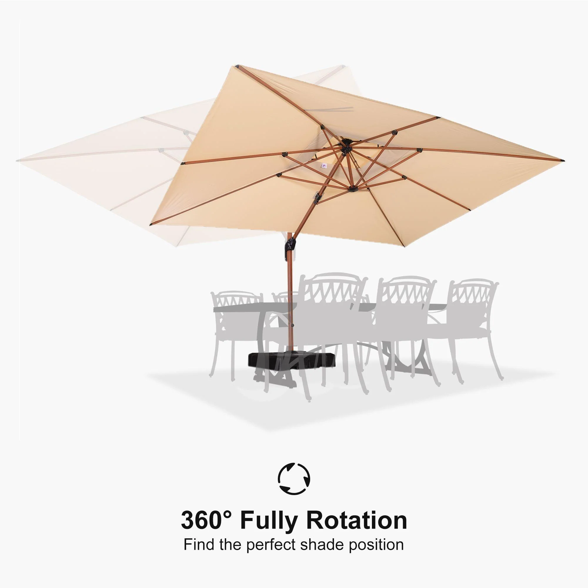 PURPLE LEAF 9 x 12 / 10 x 13 ft Rectangular Patio Umbrella Aluminum Cantilever Umbrella in Wood Color - Image 54