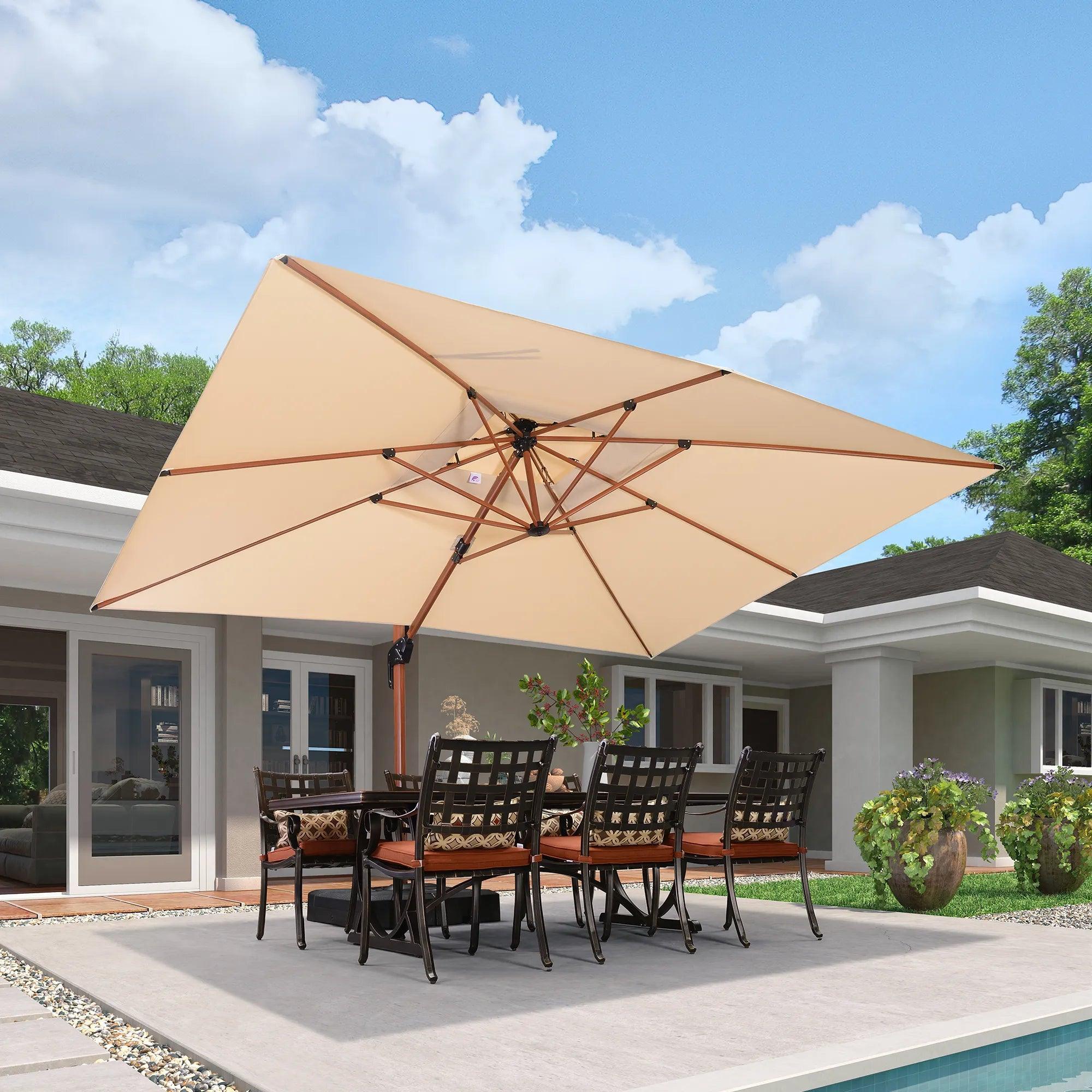 PURPLE LEAF 9 x 12 / 10 x 13 ft Rectangular Patio Umbrella Aluminum Cantilever Umbrella in Wood Color - Image 4
