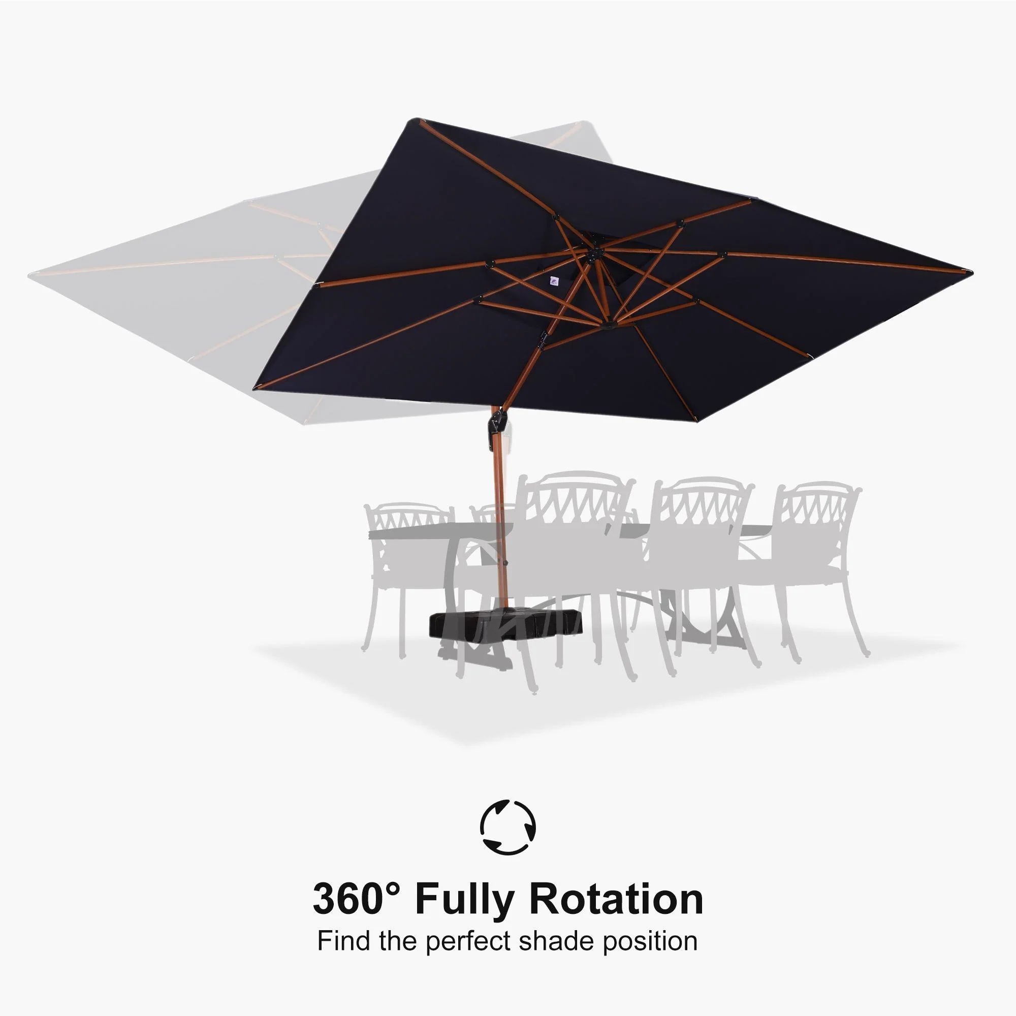 PURPLE LEAF 9 x 12 / 10 x 13 ft Rectangular Patio Umbrella Aluminum Cantilever Umbrella in Wood Color - Image 55