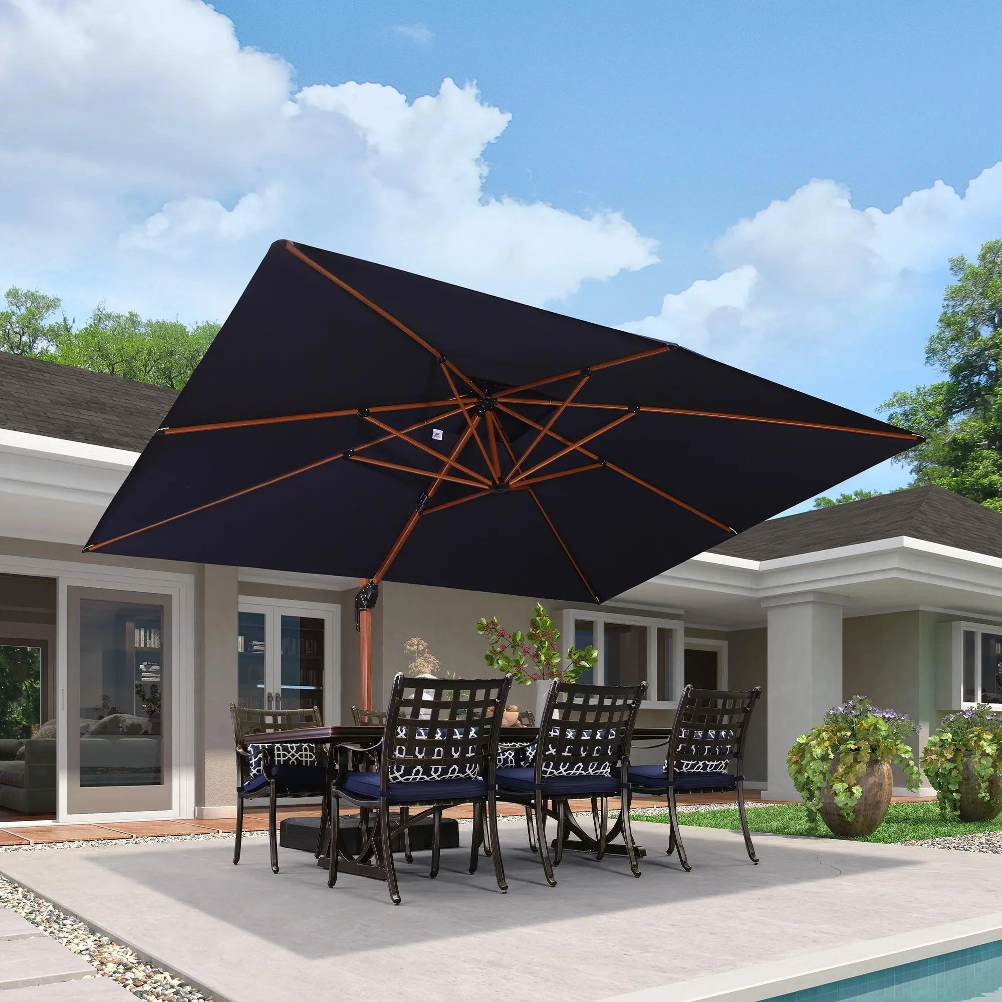 PURPLE LEAF 9 x 12 / 10 x 13 ft Rectangular Patio Umbrella Aluminum Cantilever Umbrella in Wood Color - Image 56