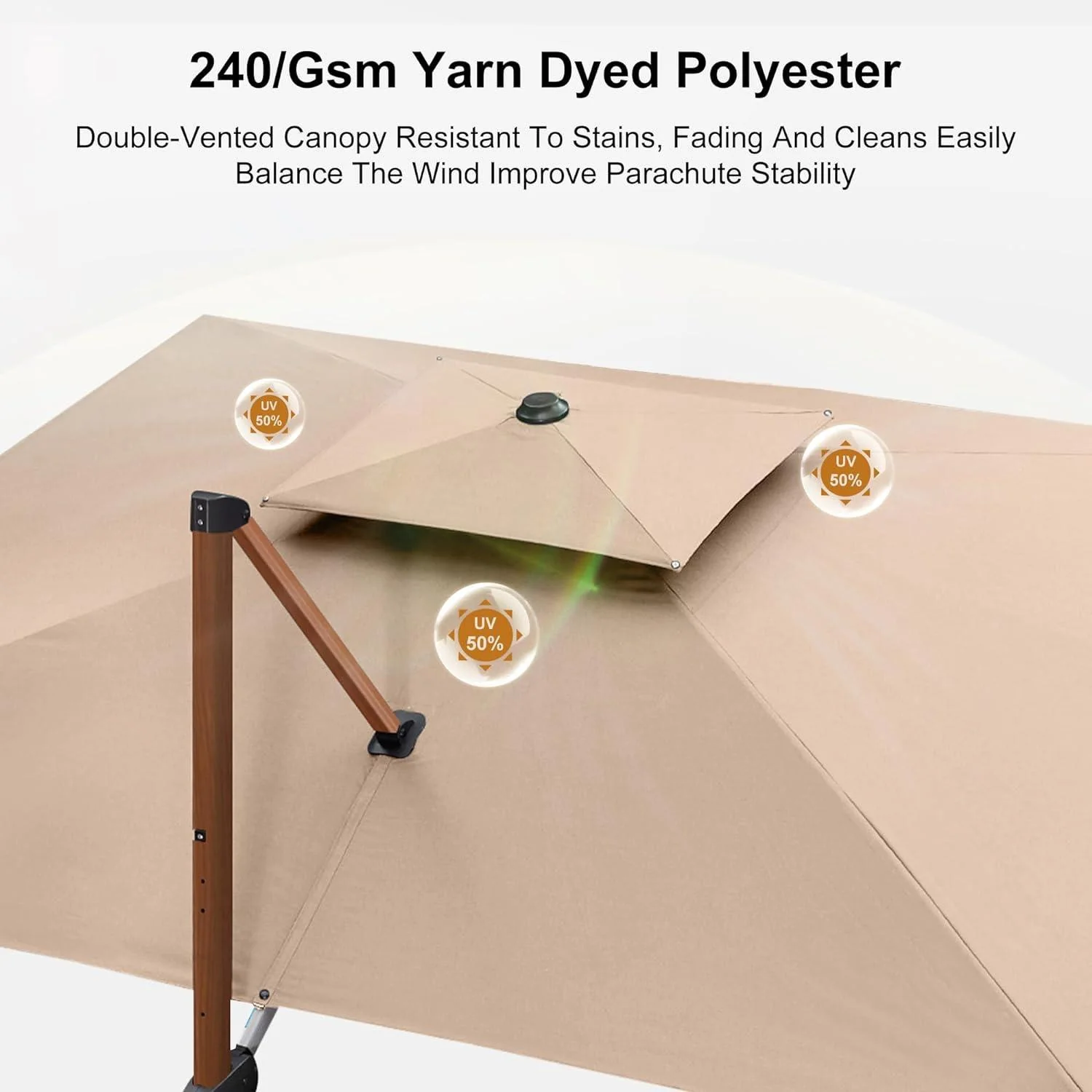 PURPLE LEAF 9 x 12 / 10 x 13 ft Rectangular Patio Umbrella Aluminum Cantilever Umbrella in Wood Color - Image 66