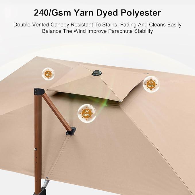 PURPLE LEAF 9 x 12 / 10 x 13 ft Rectangular Patio Umbrella Aluminum Cantilever Umbrella in Wood Color - Image 68