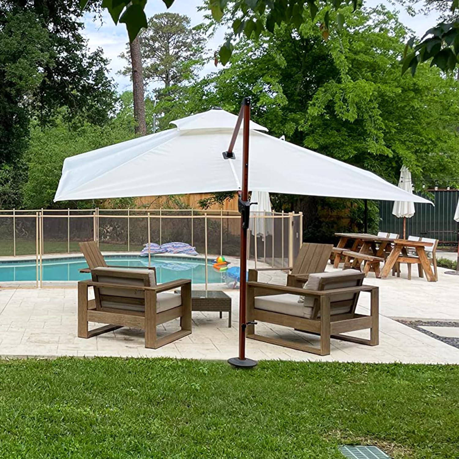 PURPLE LEAF 9 x 12 / 10 x 13 ft Rectangular Patio Umbrella Aluminum Cantilever Umbrella in Wood Color - Image 71