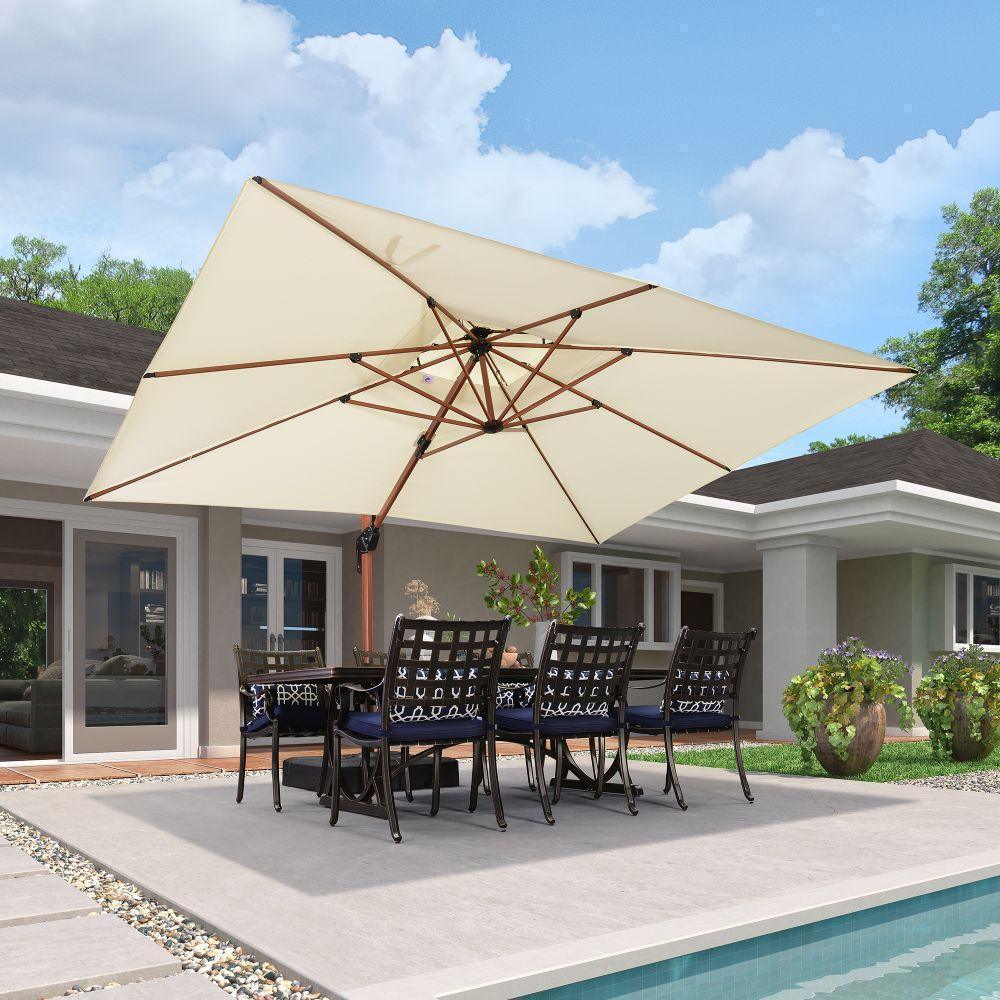 PURPLE LEAF 9 x 12 / 10 x 13 ft Rectangular Patio Umbrella Aluminum Cantilever Umbrella in Wood Color - Image 78