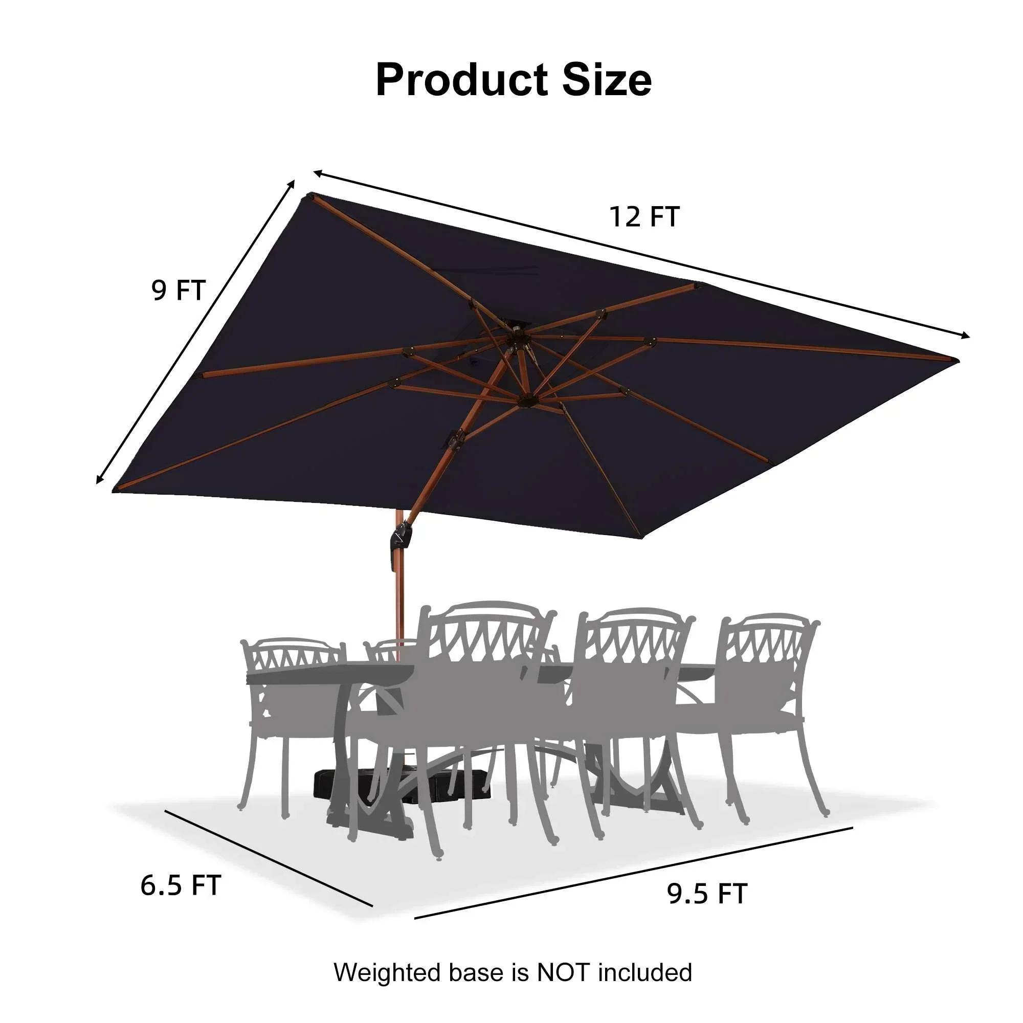 PURPLE LEAF 9 x 12 / 10 x 13 ft Rectangular Patio Umbrella Aluminum Cantilever Umbrella in Wood Color - Image 80