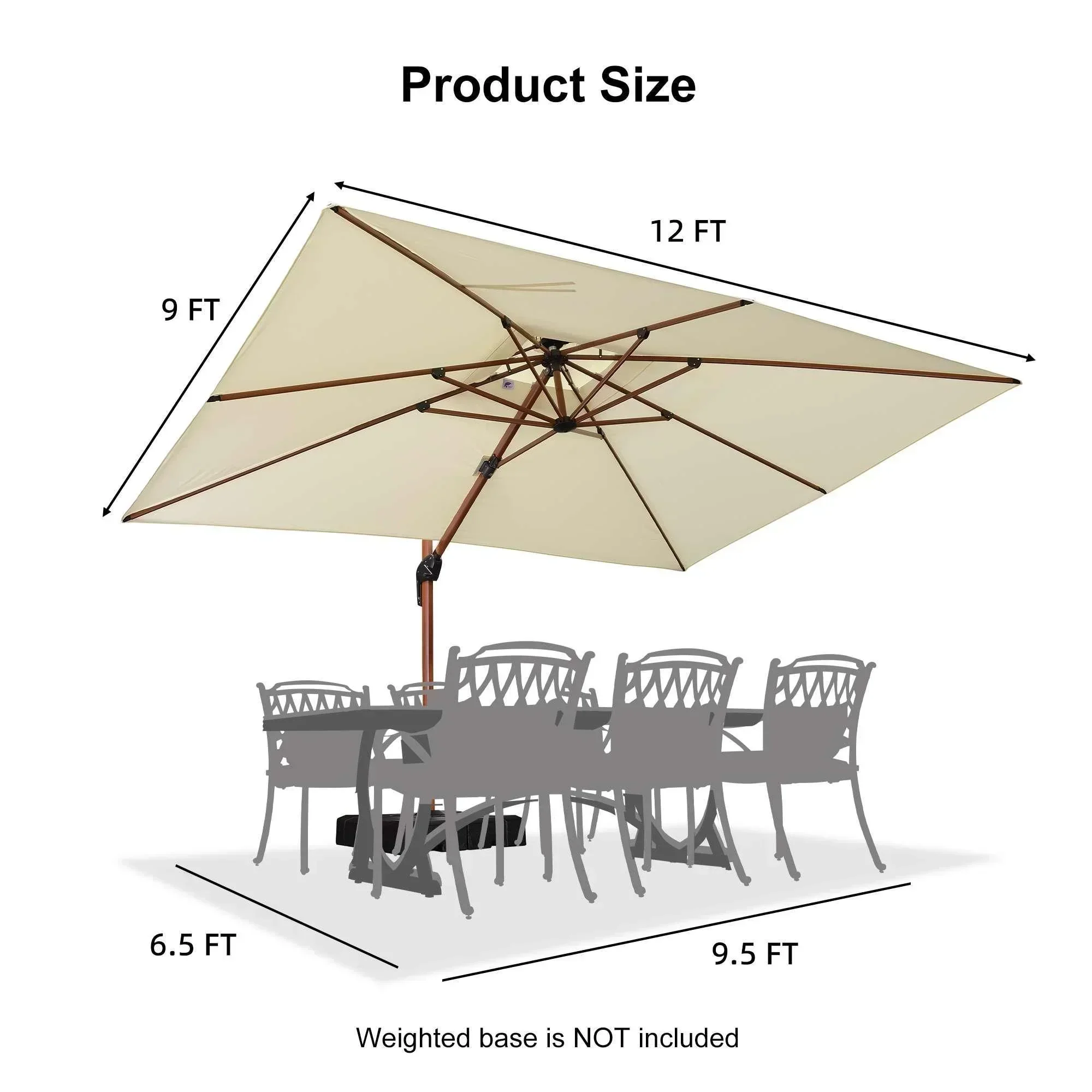 PURPLE LEAF 9 x 12 / 10 x 13 ft Rectangular Patio Umbrella Aluminum Cantilever Umbrella in Wood Color - Image 81