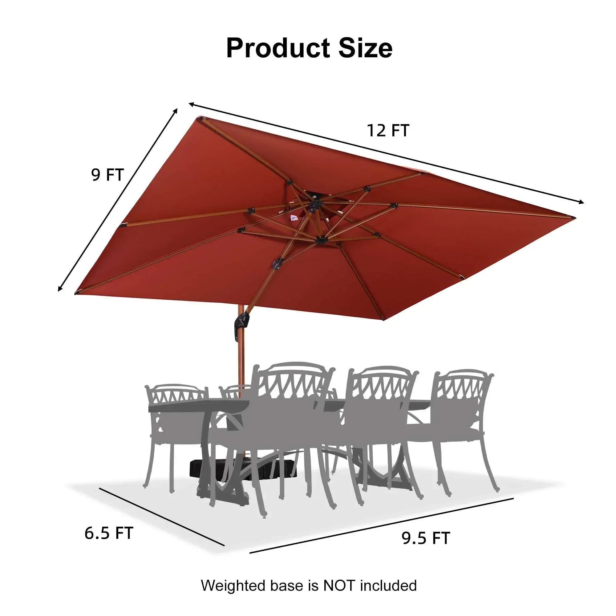PURPLE LEAF 9 x 12 / 10 x 13 ft Rectangular Patio Umbrella Aluminum Cantilever Umbrella in Wood Color - Image 82