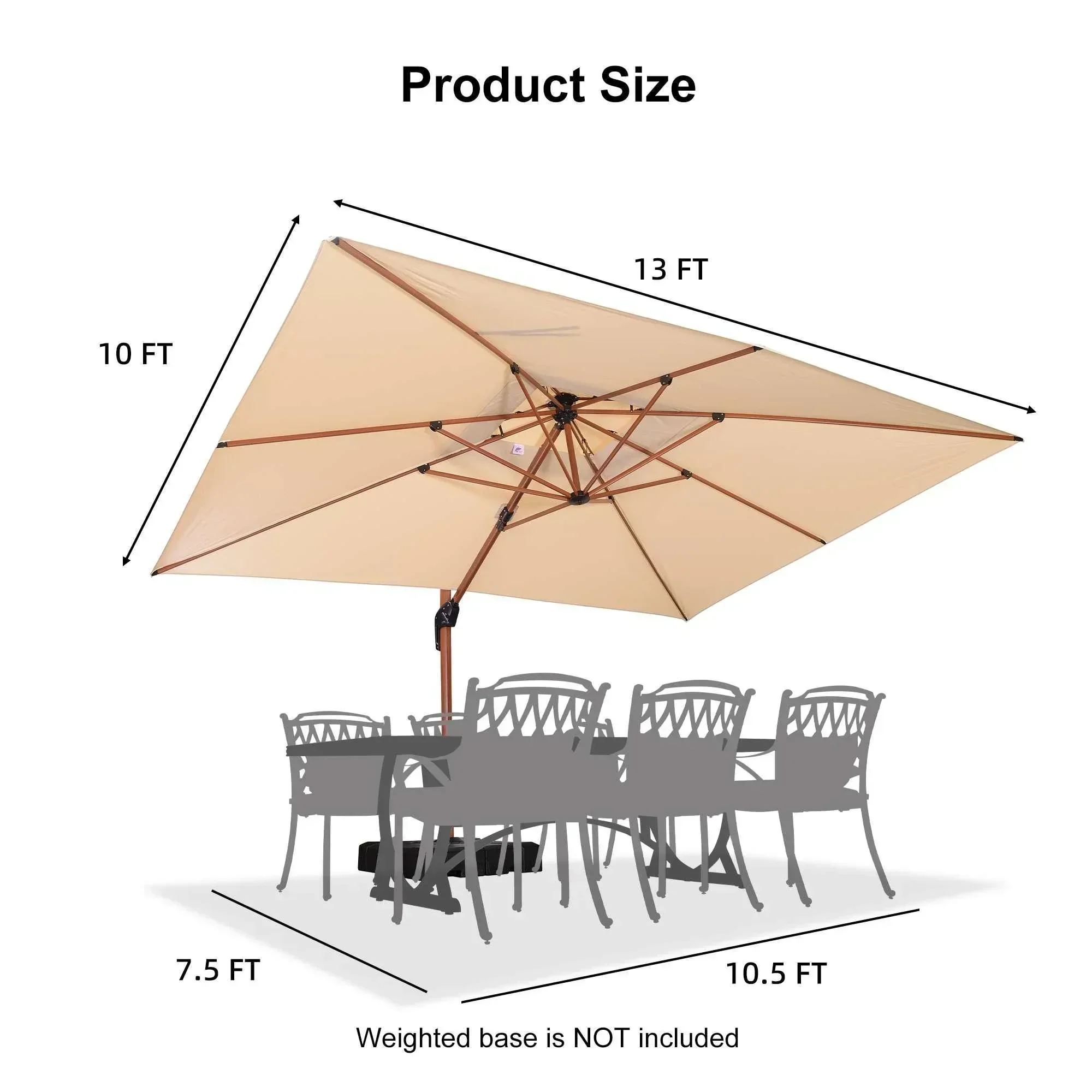 PURPLE LEAF 9 x 12 / 10 x 13 ft Rectangular Patio Umbrella Aluminum Cantilever Umbrella in Wood Color - Image 83