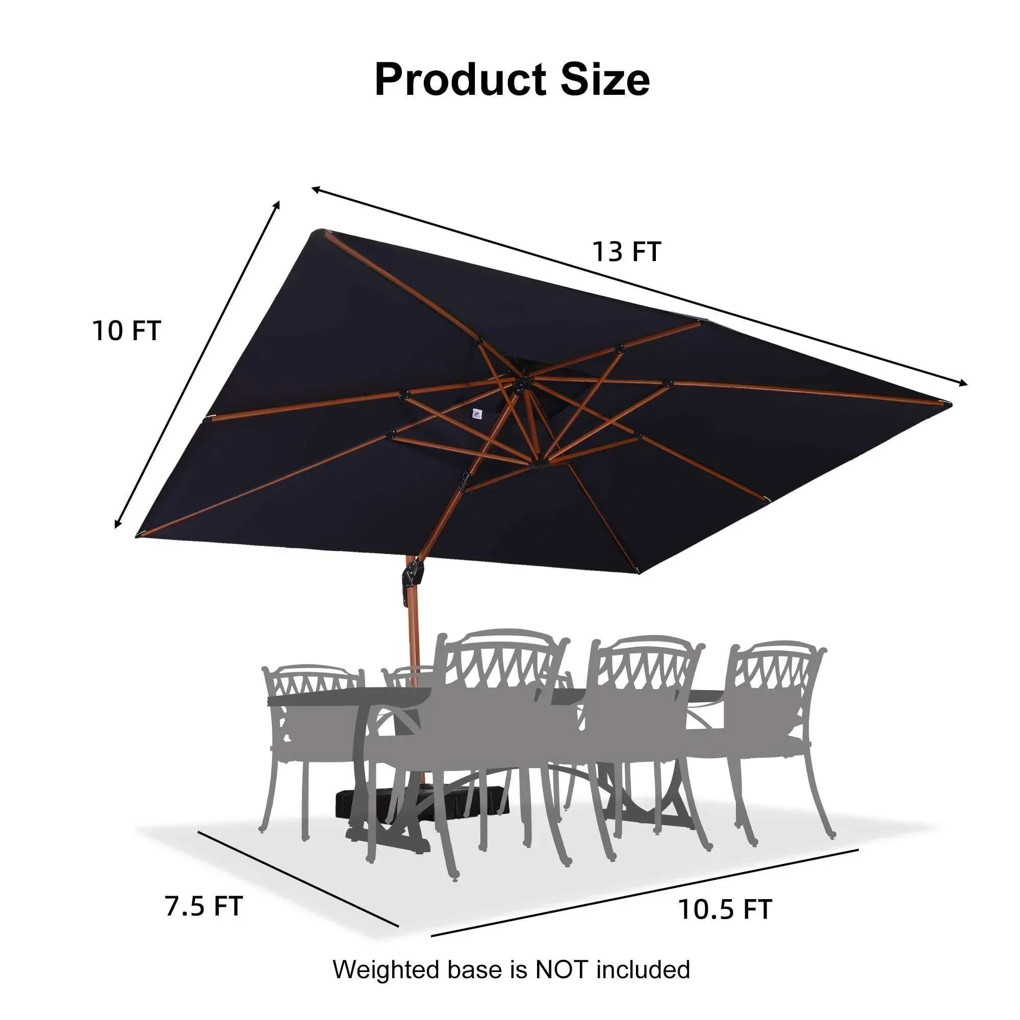 PURPLE LEAF 9 x 12 / 10 x 13 ft Rectangular Patio Umbrella Aluminum Cantilever Umbrella in Wood Color - Image 84
