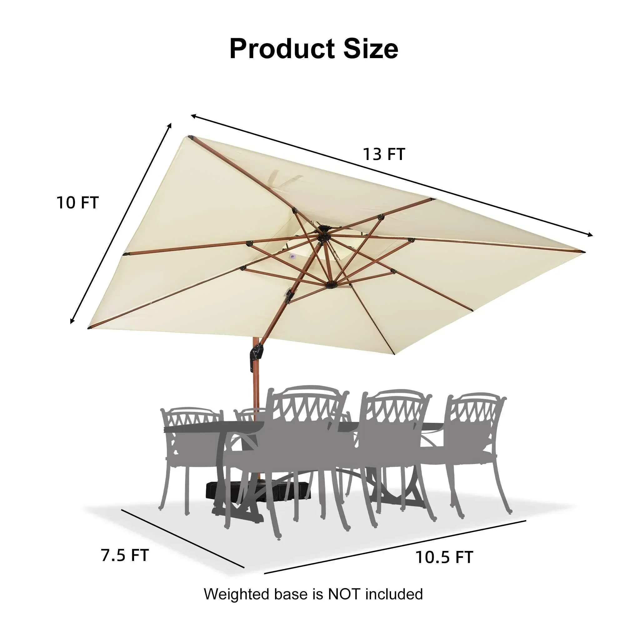 PURPLE LEAF 9 x 12 / 10 x 13 ft Rectangular Patio Umbrella Aluminum Cantilever Umbrella in Wood Color - Image 85