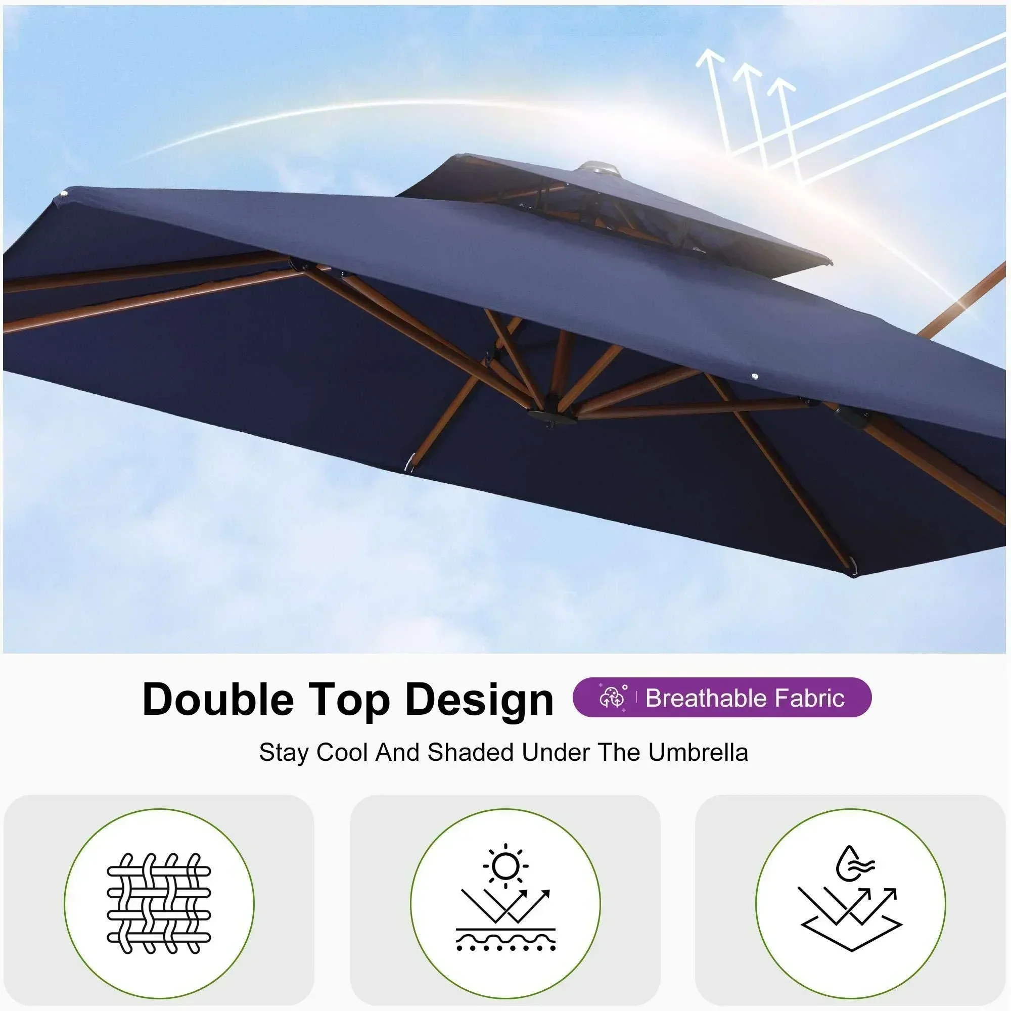 PURPLE LEAF 9 x 12 / 10 x 13 ft Rectangular Patio Umbrella Aluminum Cantilever Umbrella in Wood Color - Image 98