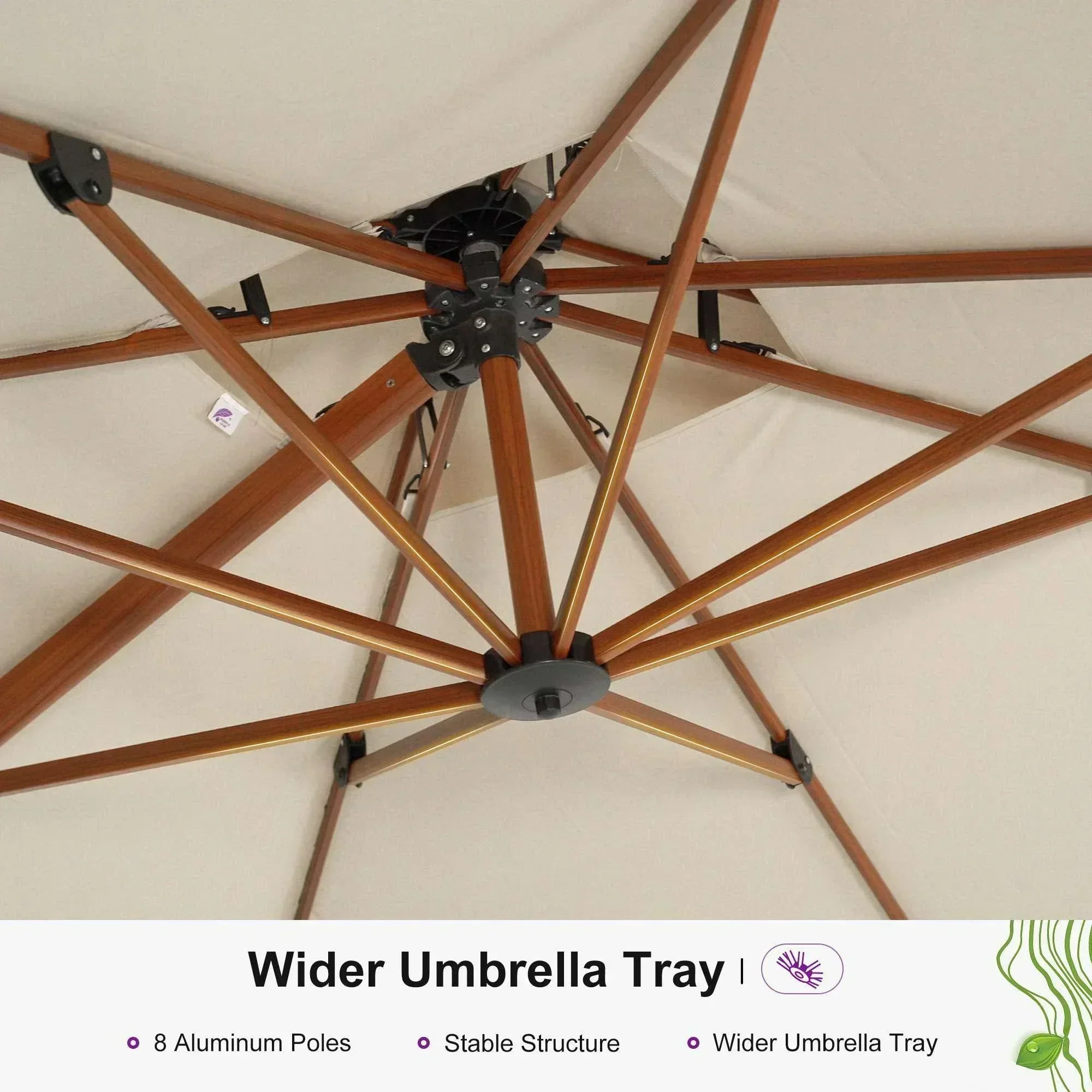 PURPLE LEAF 9 x 12 / 10 x 13 ft Rectangular Patio Umbrella Aluminum Cantilever Umbrella in Wood Color - Image 99