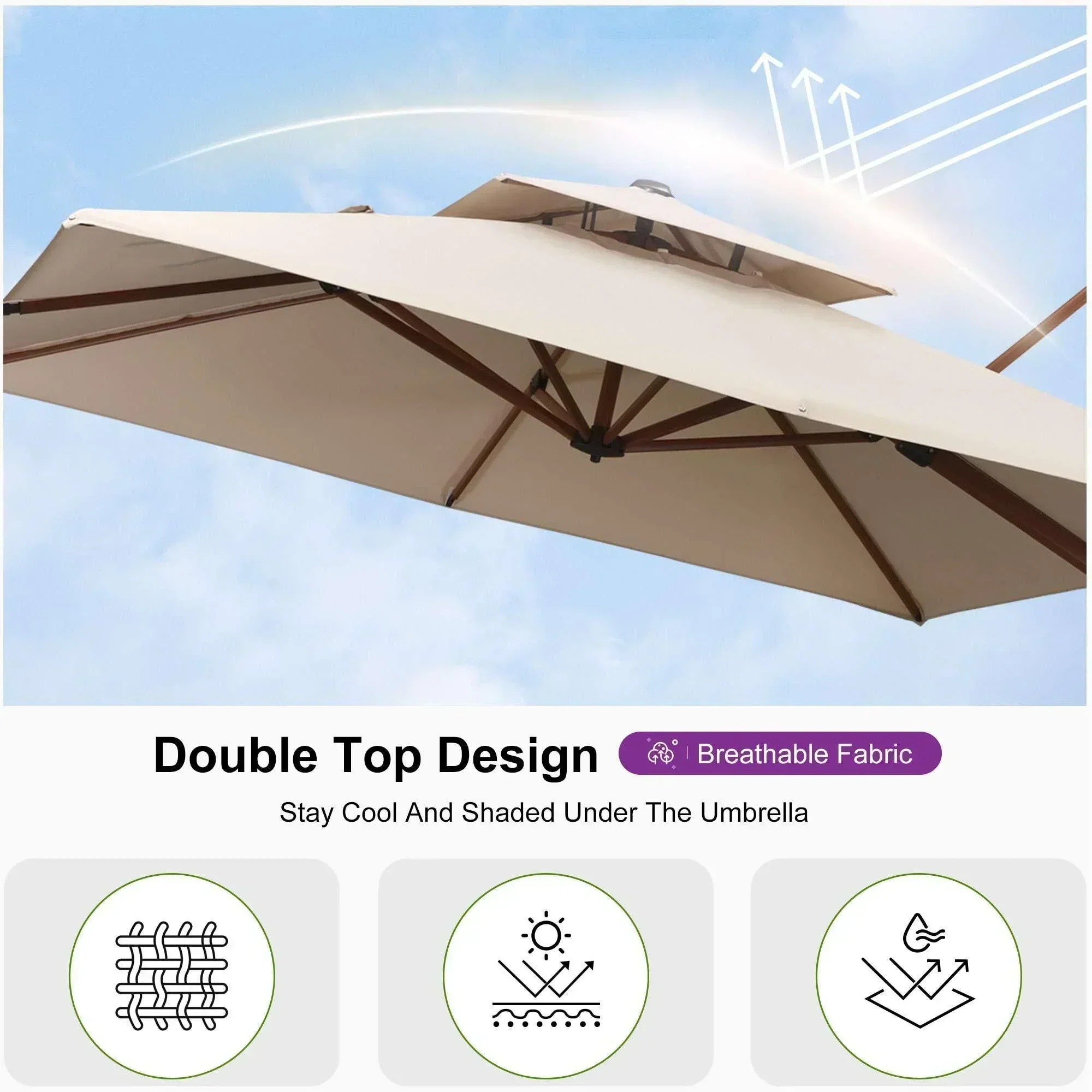 PURPLE LEAF 9 x 12 / 10 x 13 ft Rectangular Patio Umbrella Aluminum Cantilever Umbrella in Wood Color - Image 100