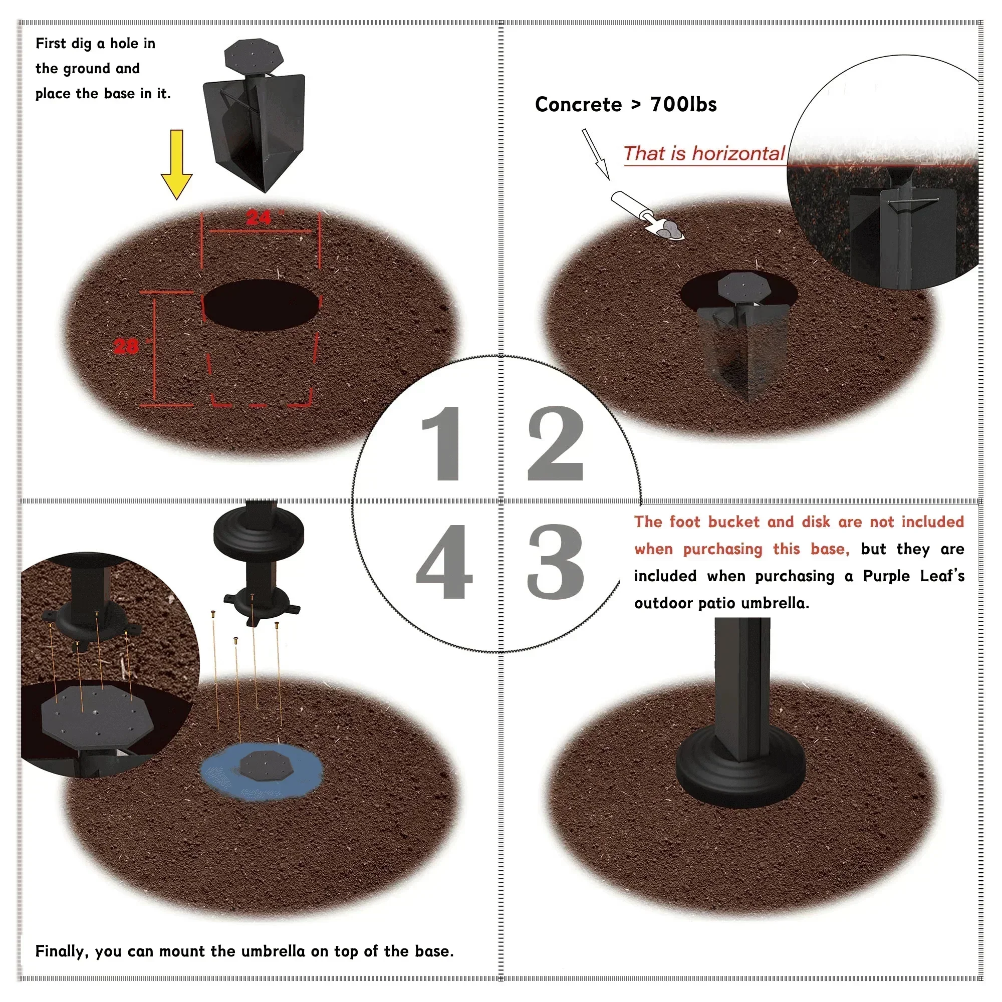 PURPLE LEAF Cantilever Umbrella Base,Base in Ground ZYBASE-7 - Image 6