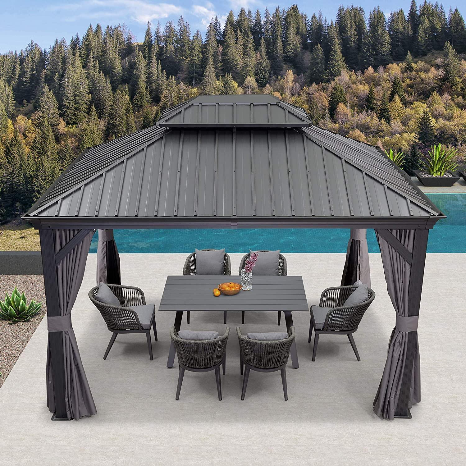 PURPLE LEAF Patio Gazebo for Backyard Grey Hardtop Galvanized Steel Roof Awning with Upgrade Curtain - Image 10