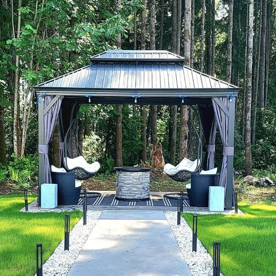 PURPLE LEAF Patio Gazebo for Backyard Grey Hardtop Galvanized Steel Roof Awning with Upgrade Curtain - Image 102