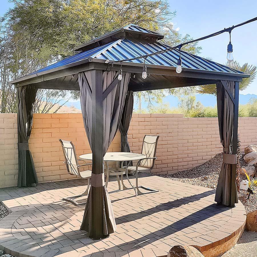 PURPLE LEAF Patio Gazebo for Backyard Grey Hardtop Galvanized Steel Roof Awning with Upgrade Curtain - Image 103