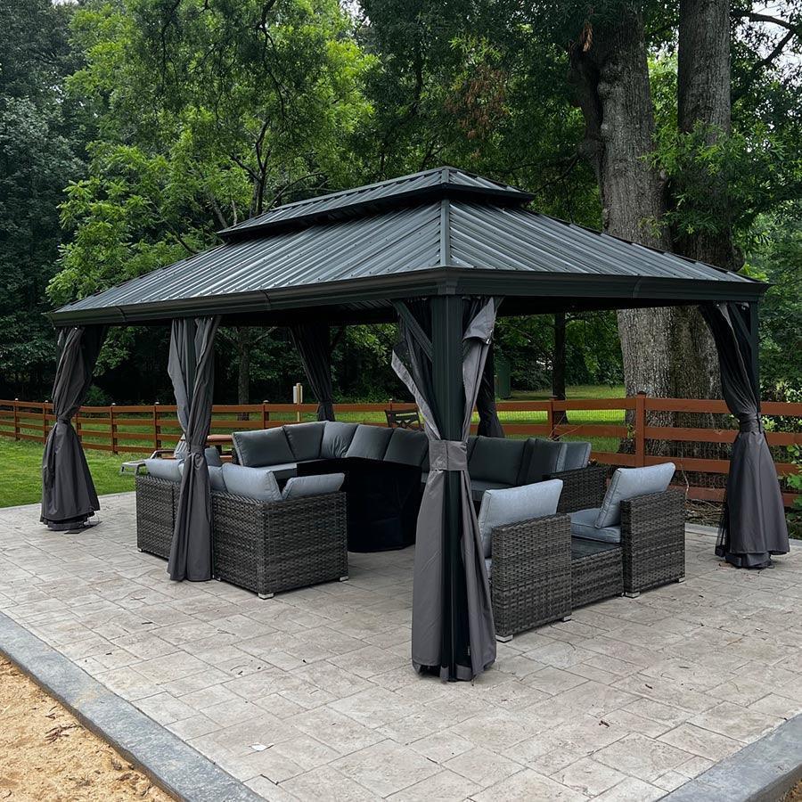 PURPLE LEAF Patio Gazebo for Backyard Grey Hardtop Galvanized Steel Roof Awning with Upgrade Curtain - Image 104
